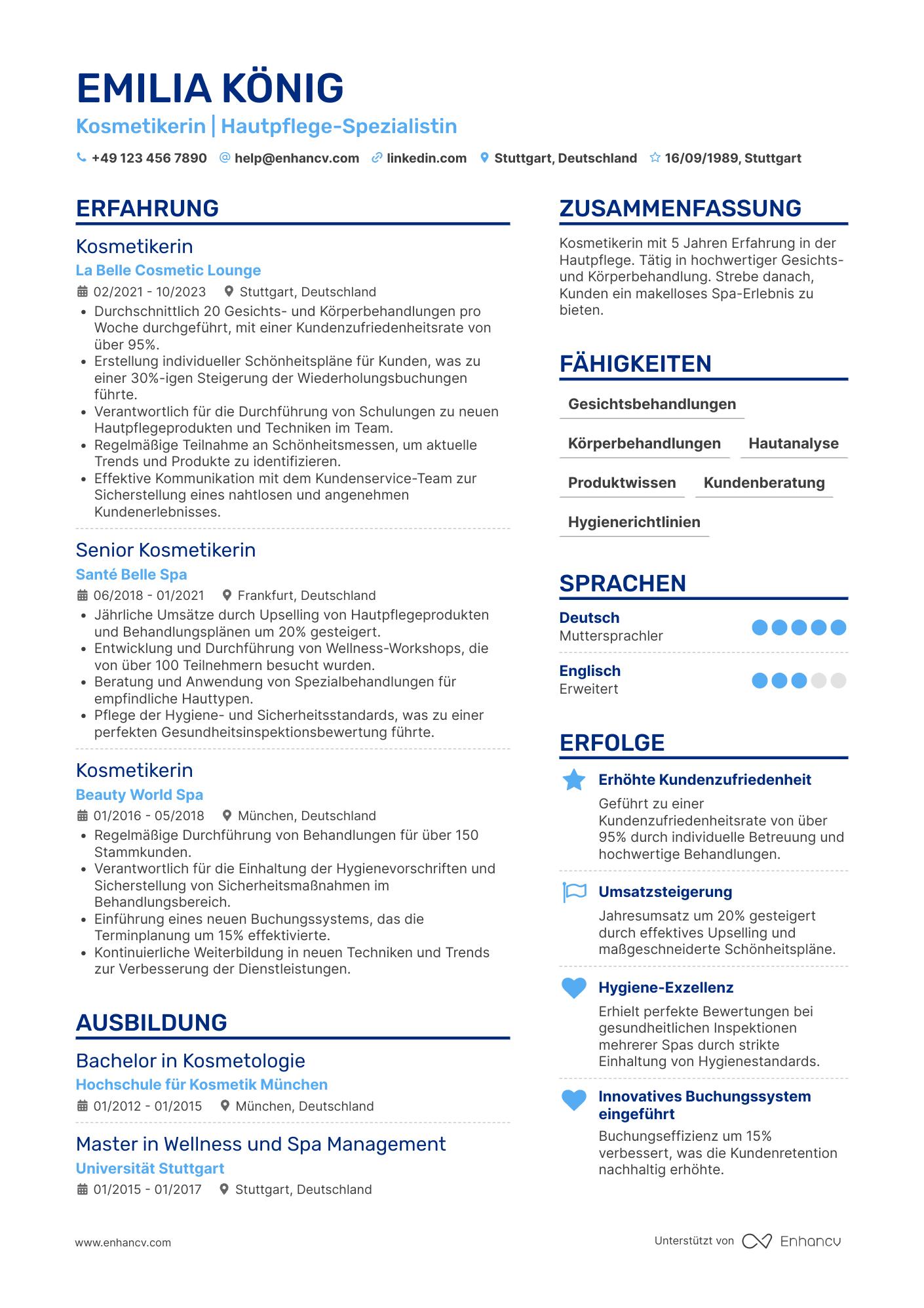 Lebenslauf in Kosmetikerin in der Schönheitsindustrie Resume Example