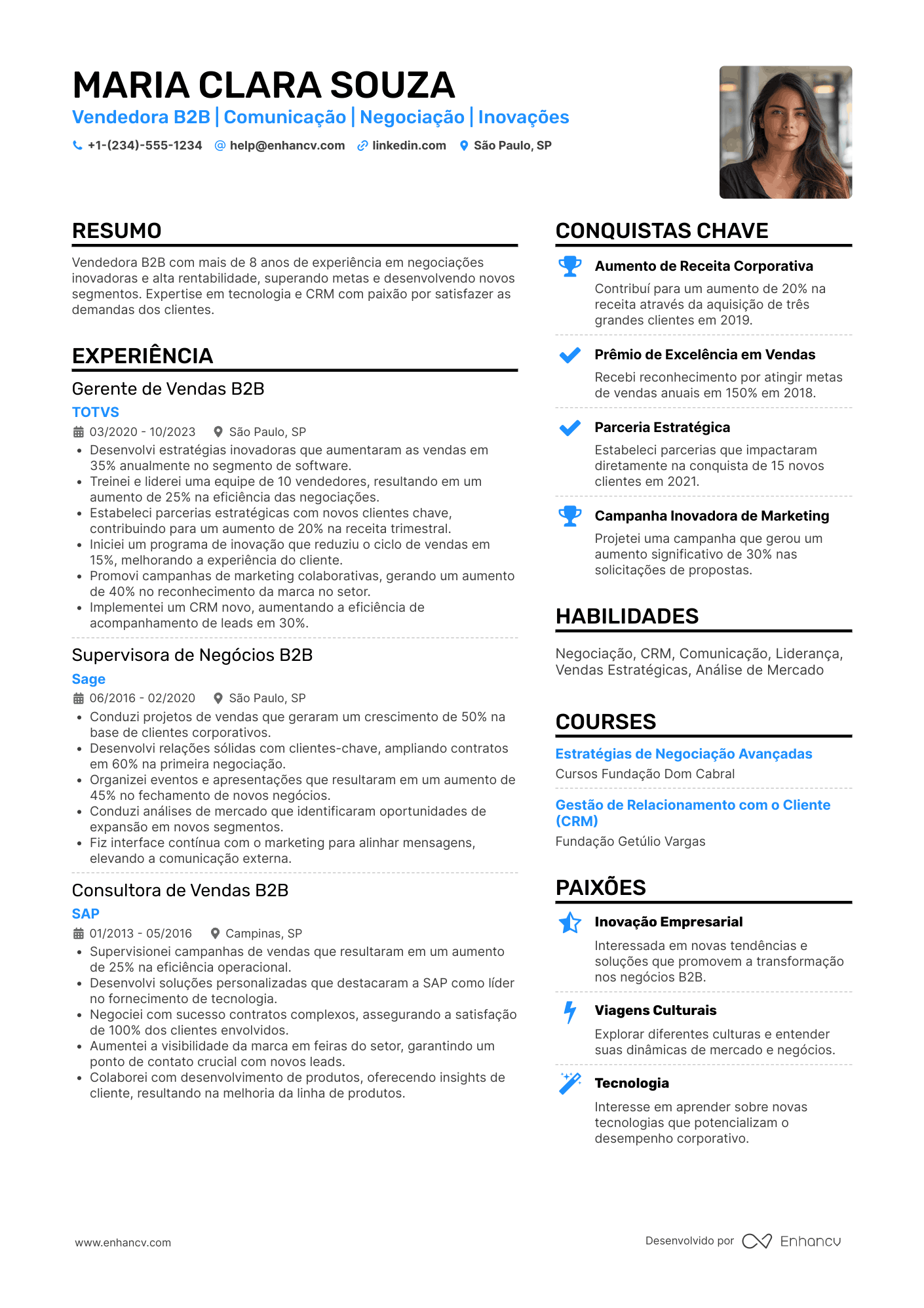 Currículo de vendedor B2B Resume Example