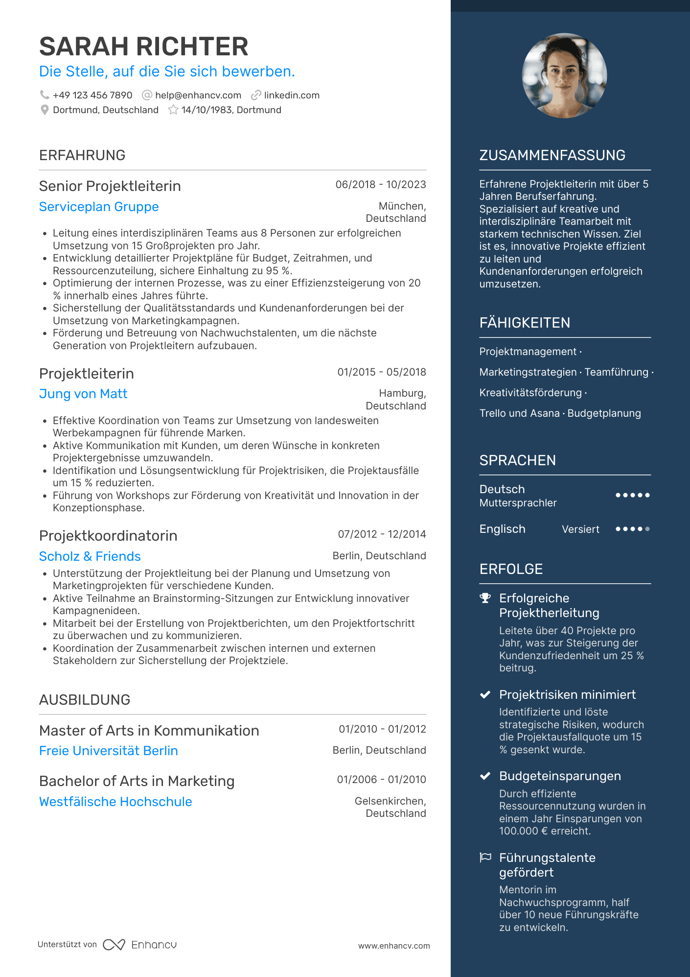 Lebenslauf als Kreativer Projektleiter Resume Example