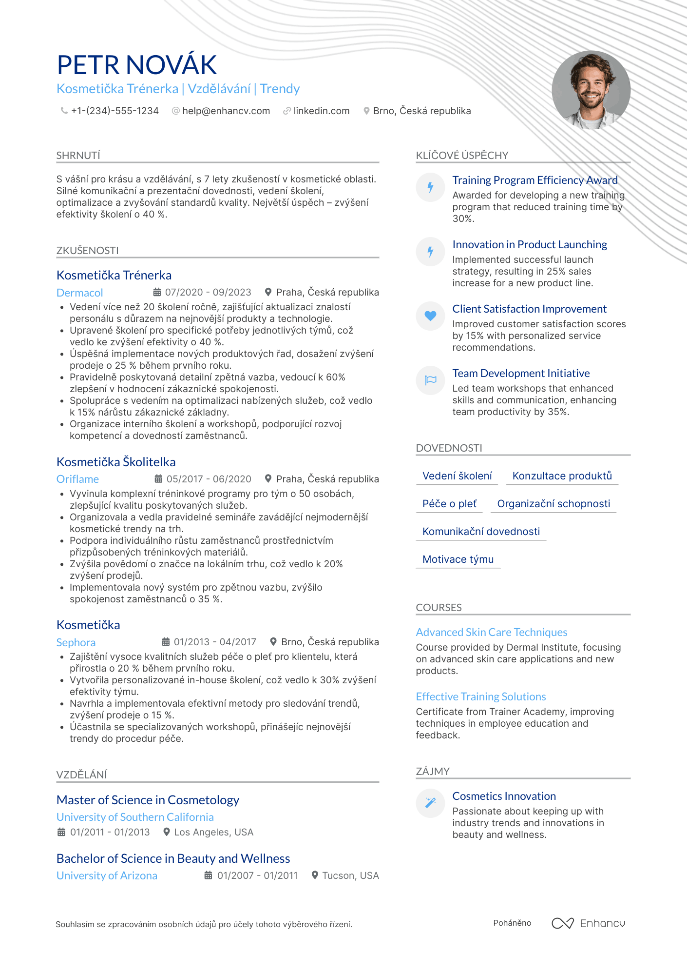 Životopis pro Kosmetička Trénerka Resume Example