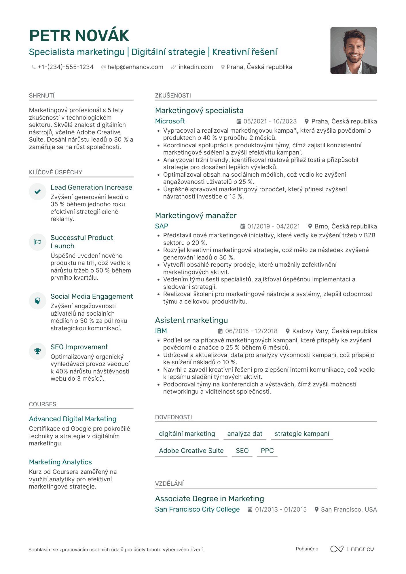 Životopis pro Specialista marketingu v technologickém sektoru Resume Example