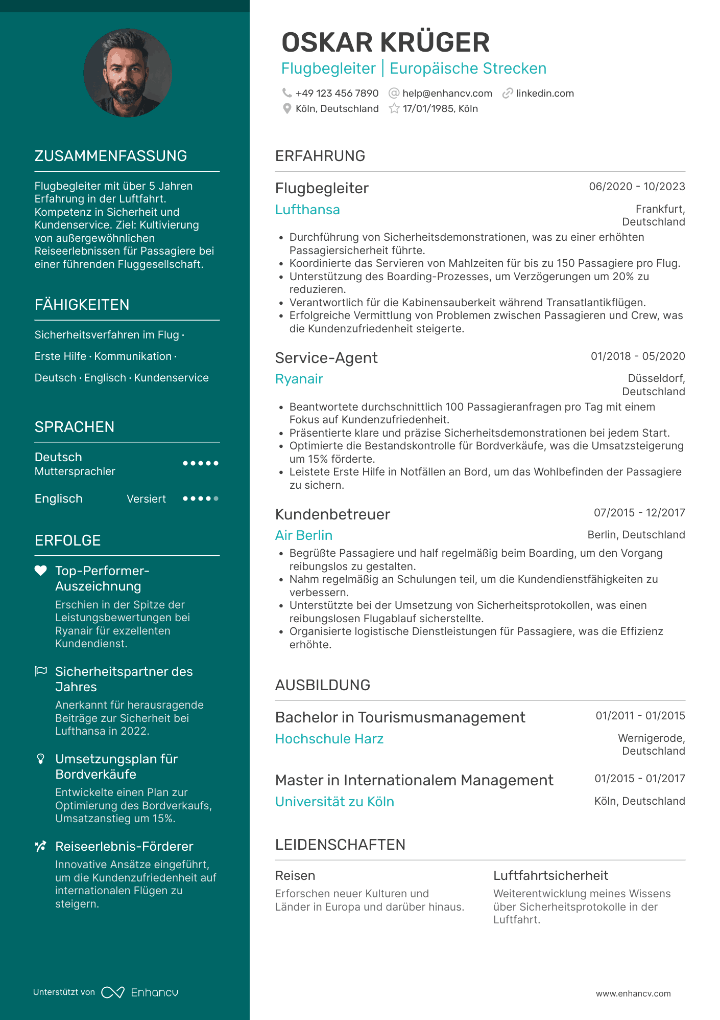 Lebenslauf in Flugbegleiter in der Tourismusbranche Resume Example