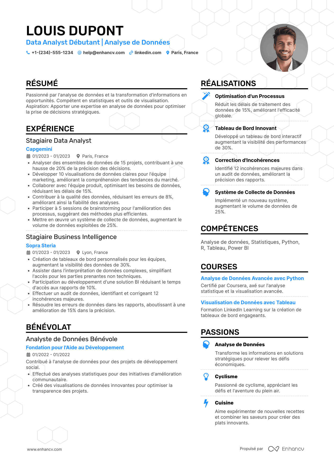 CV de data analyst débutant Resume Example
