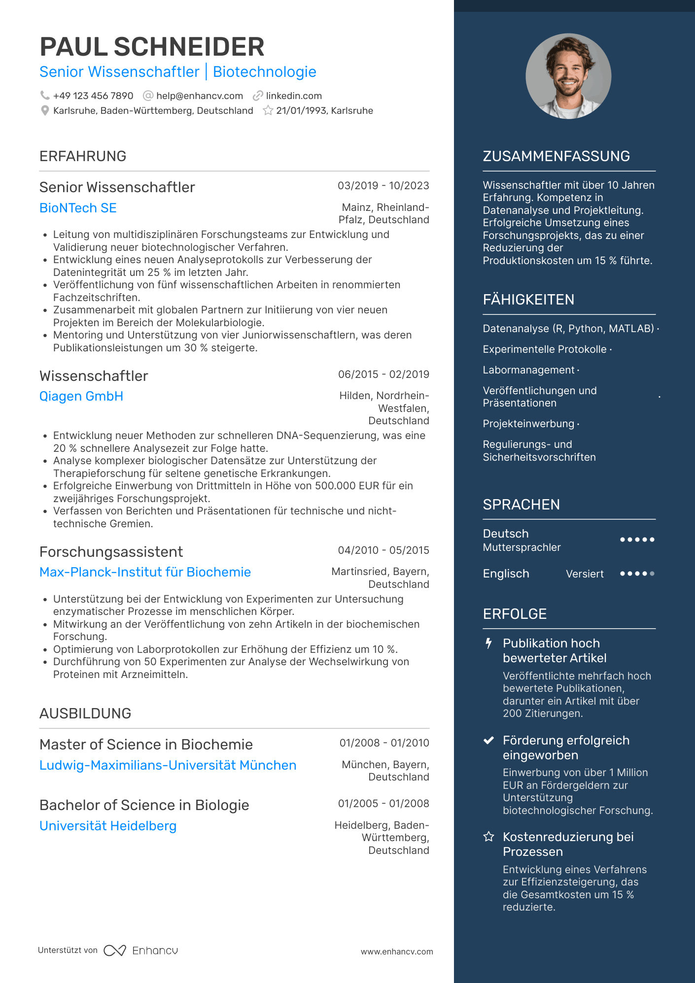Lebenslauf als Senior Wissenschaftler Resume Example