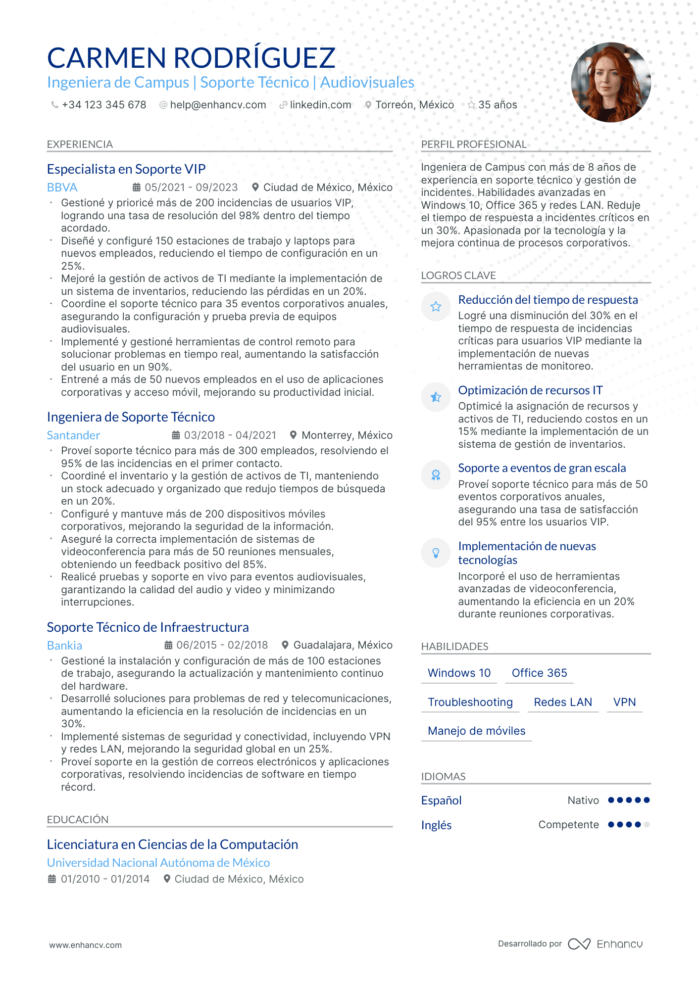 Ingeniero de Seguridad Informática Resume Example