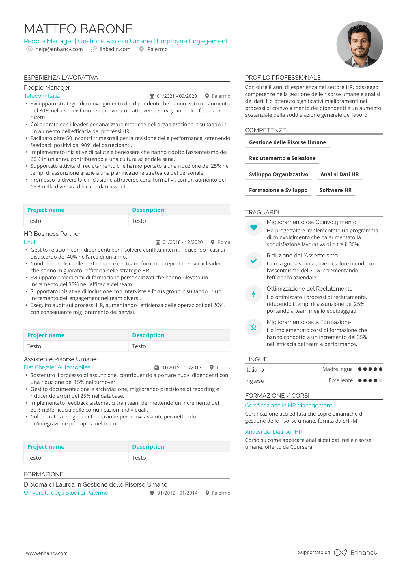 People Manager Resume Example