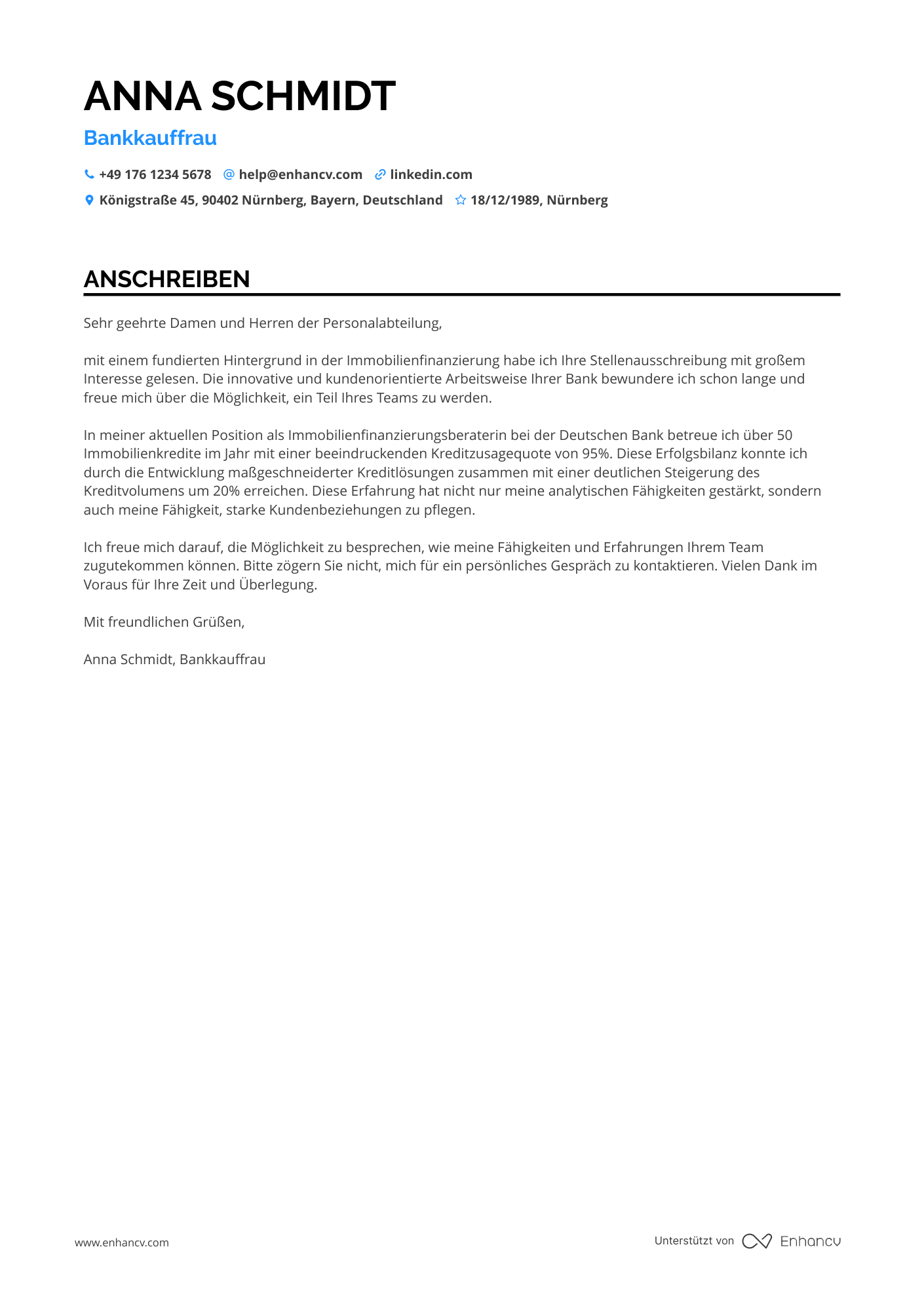Bankkaufmann in der Immobilienfinanzierung Resume Example
