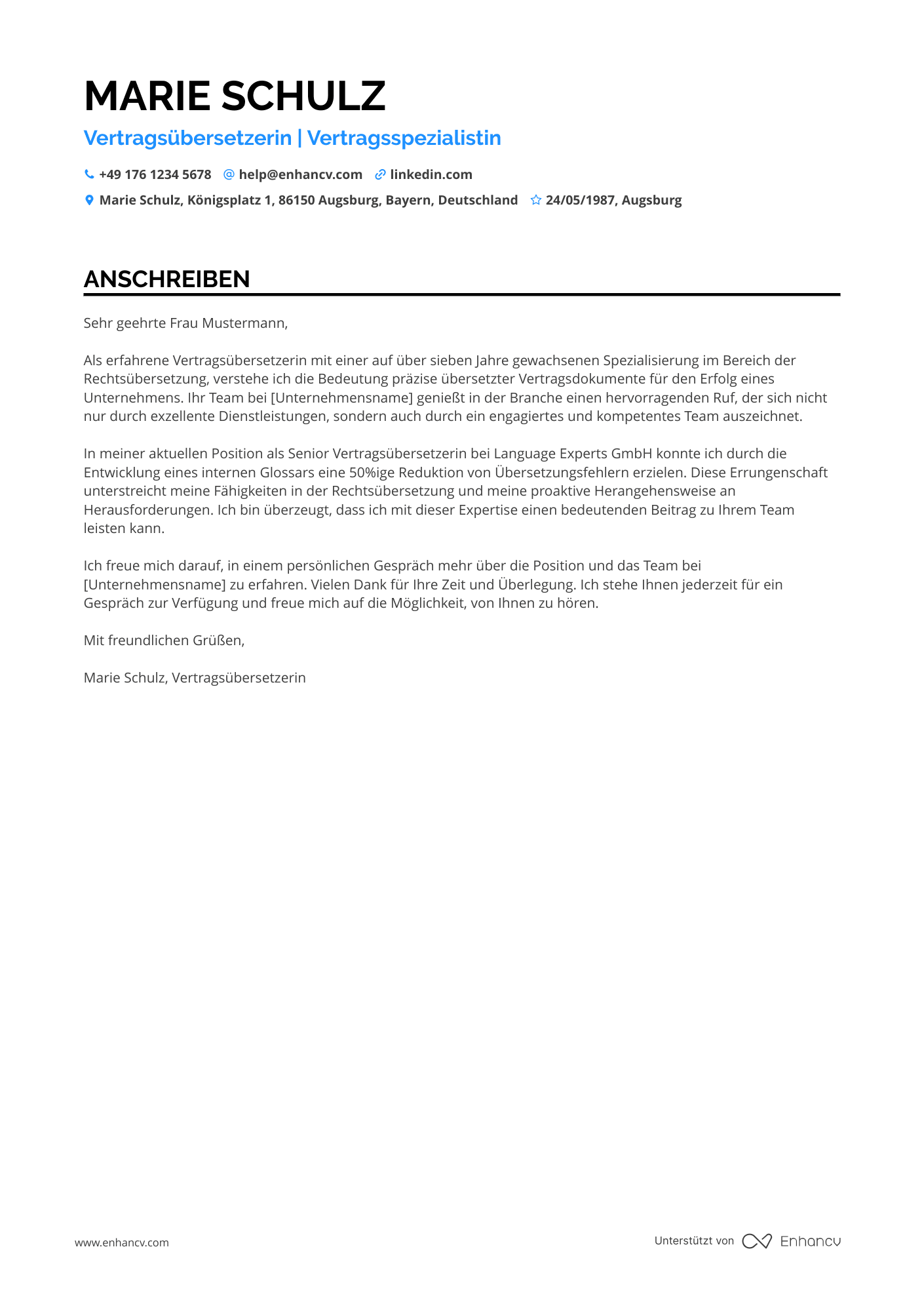 Vertragsübersetzer Resume Example
