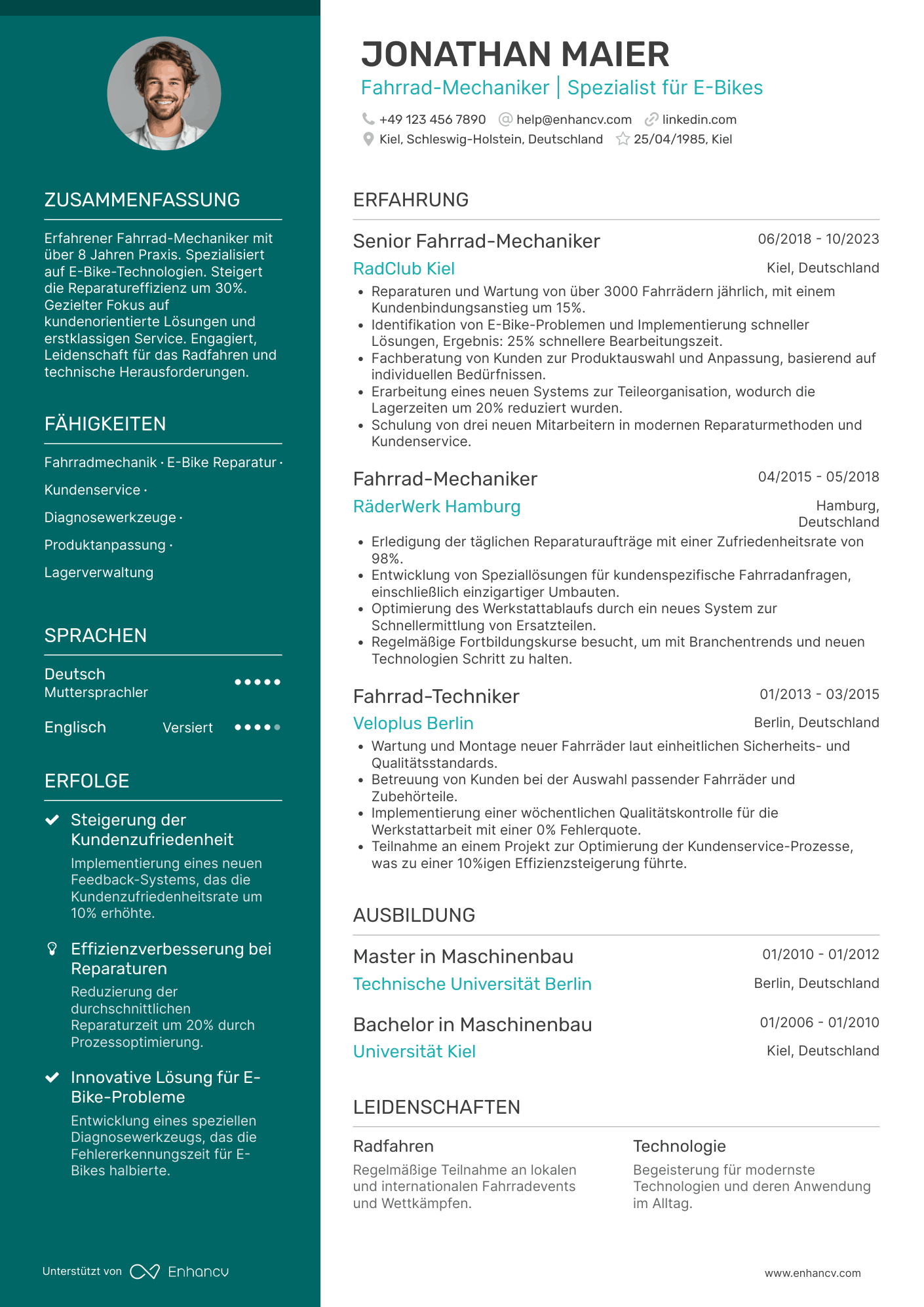 Lebenslauf als Fahrrad Mechaniker Resume Example