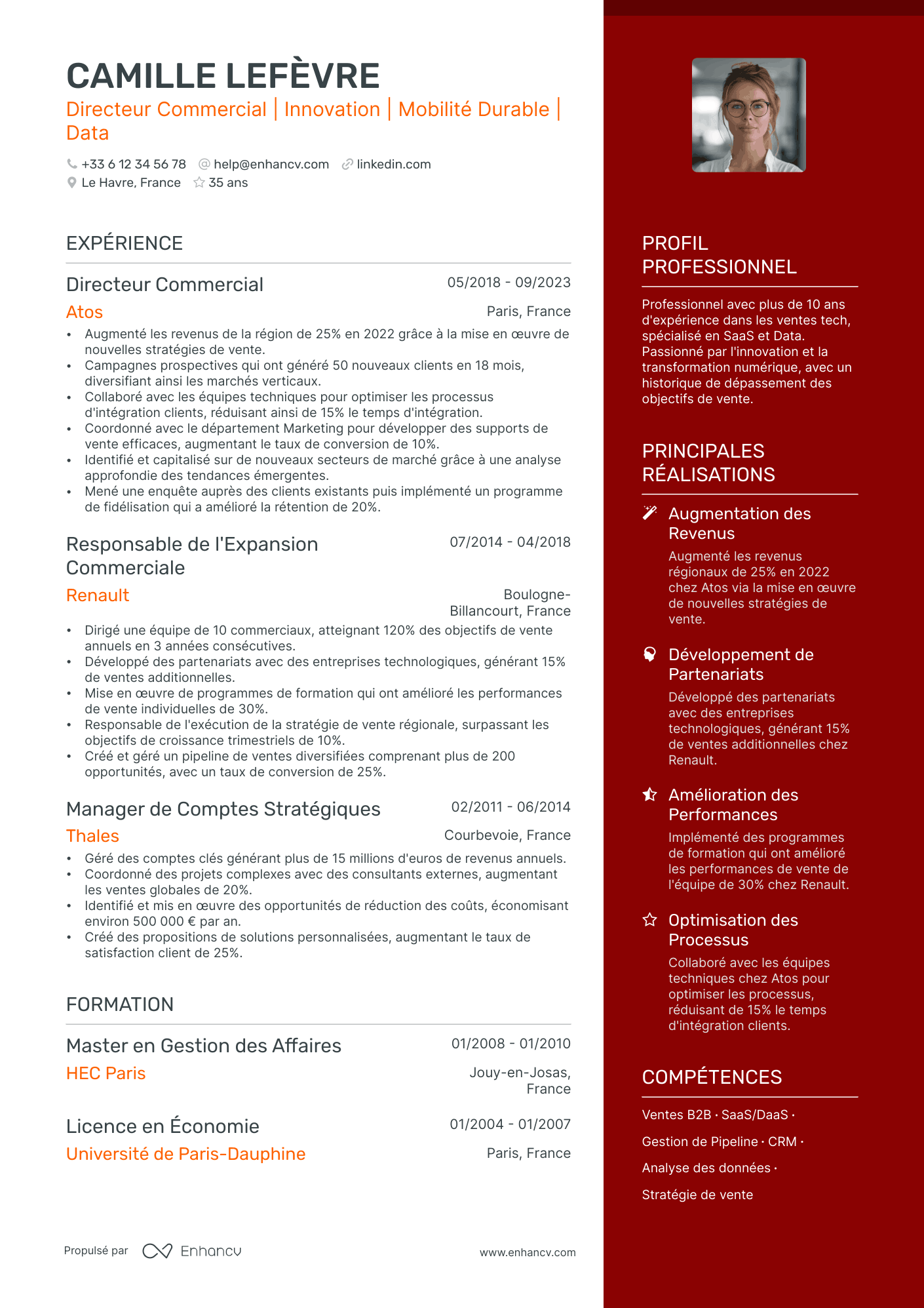 Commercial BtoC Resume Example