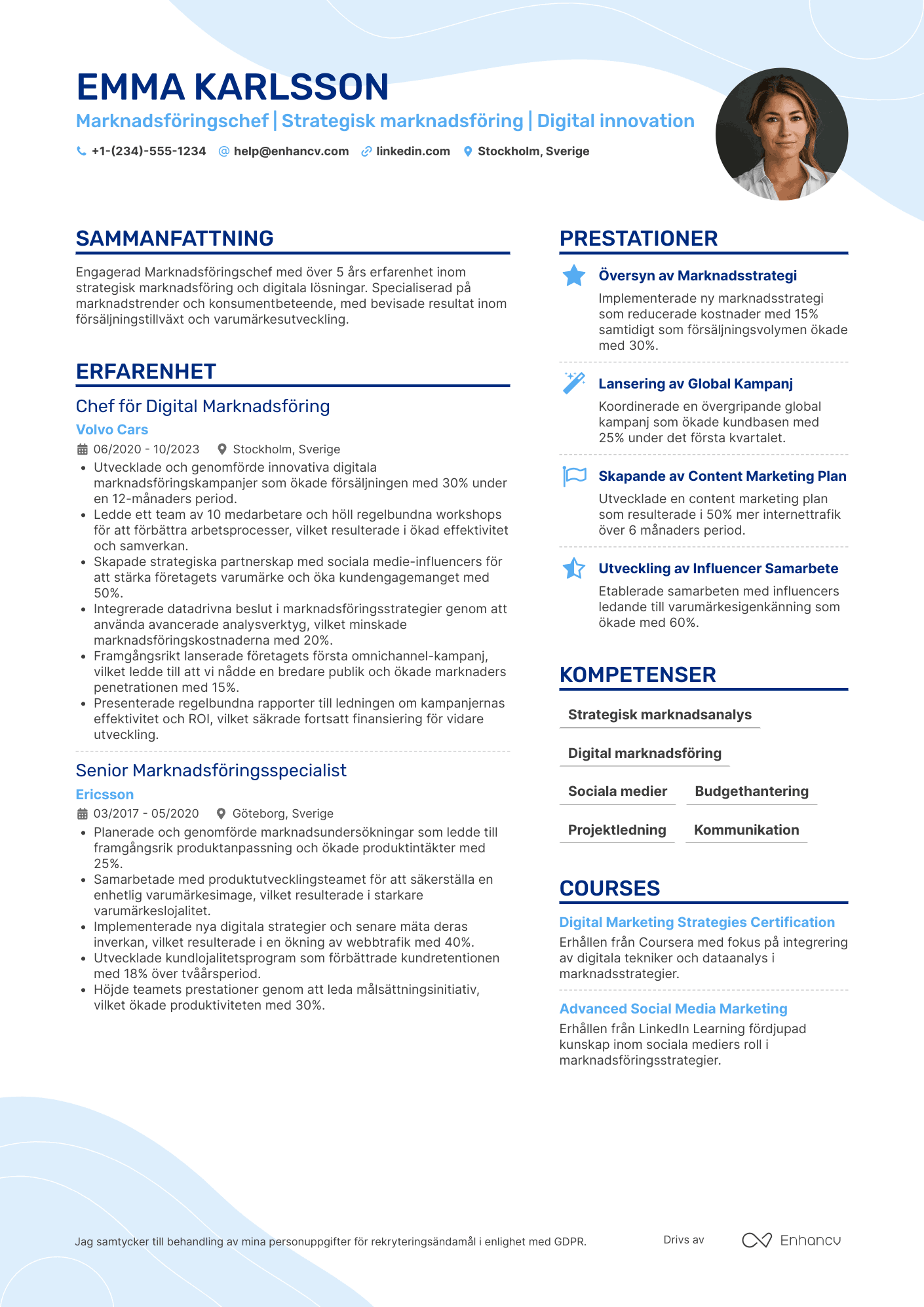 CV för Marknadsföringschef Resume Example