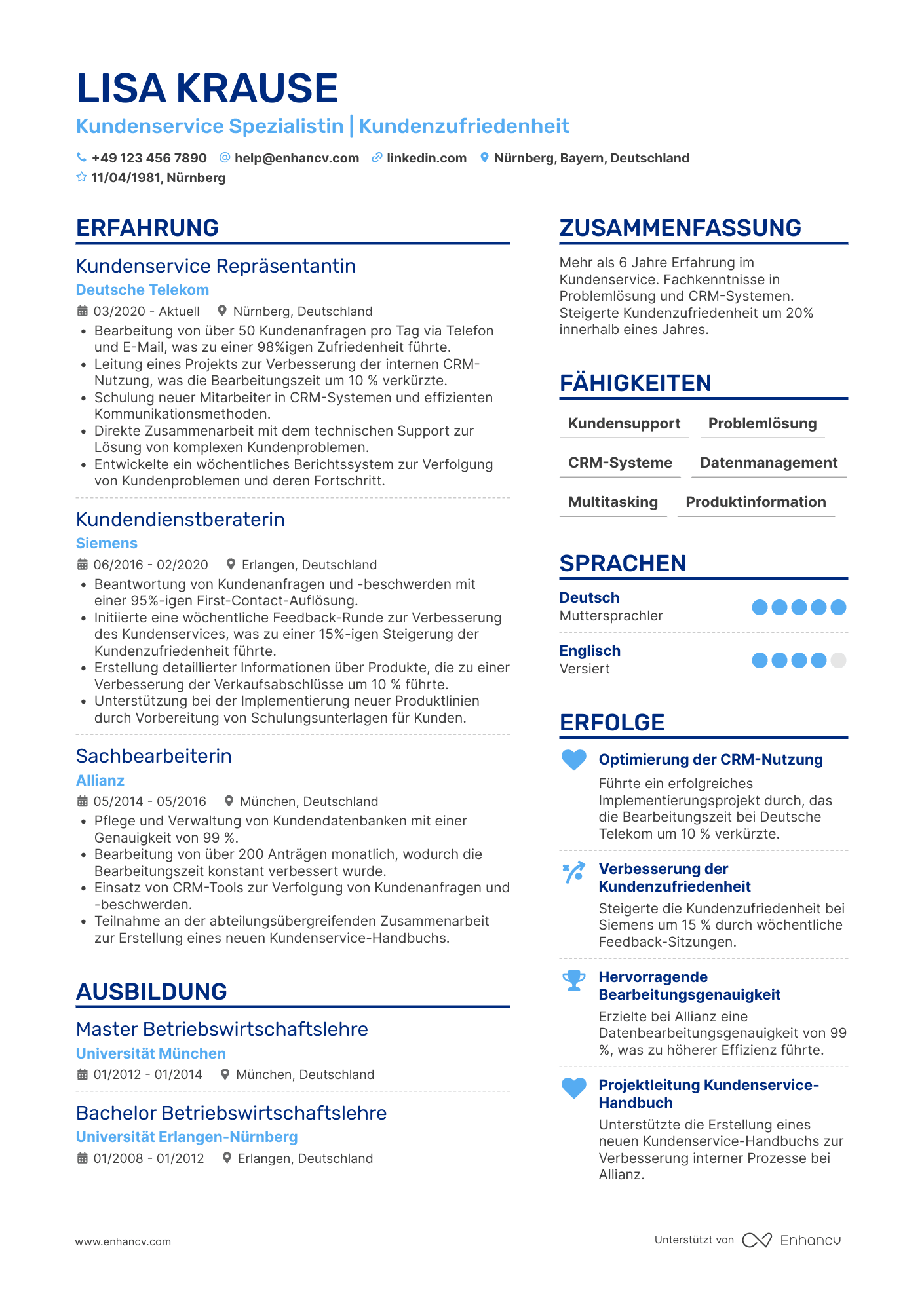 Lebenslauf als Kundenservice Repräsentant Resume Example