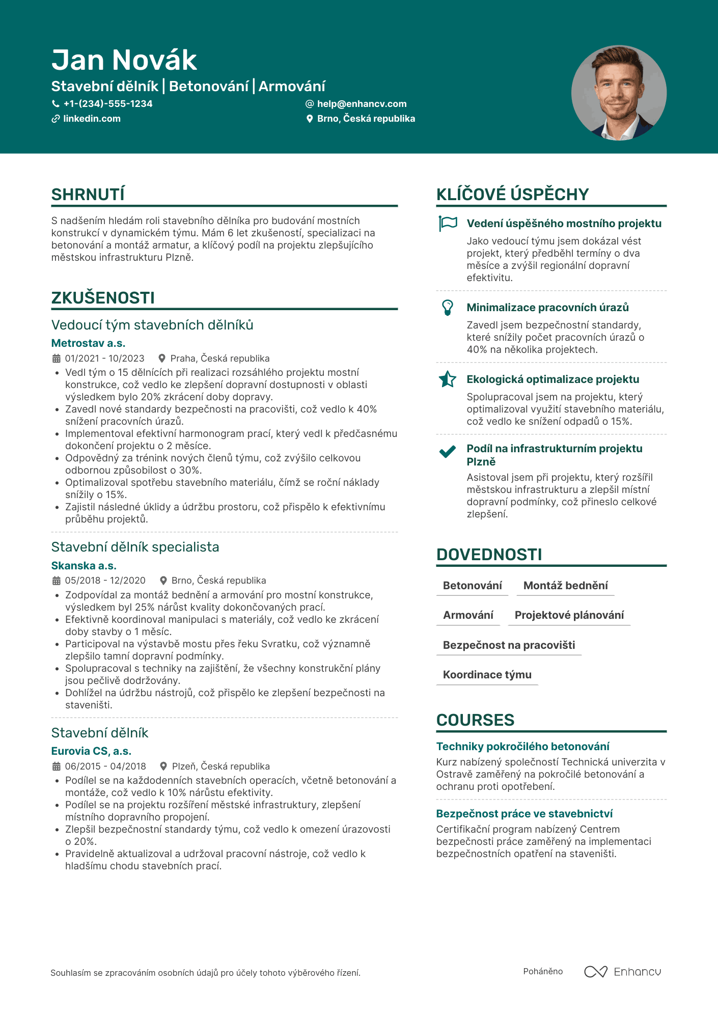 Životopis pro Stavební dělník pro výstavbu mostů Resume Example