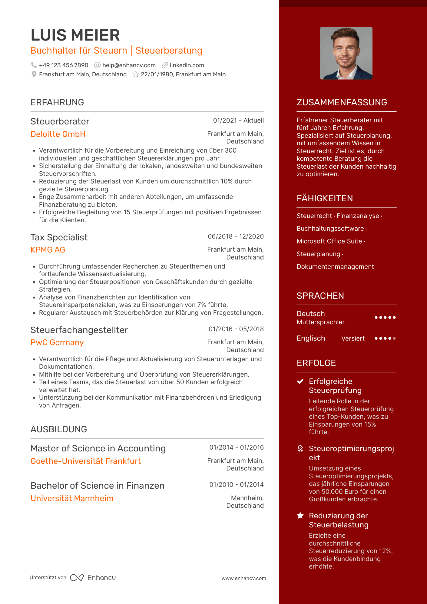 Lebenslauf als Buchhalter für Steuern Resume Example