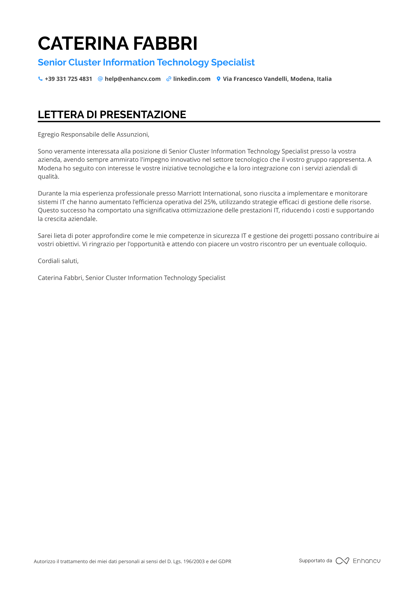 Direttore Generale di Tecnologia dell'Informazione Resume Example