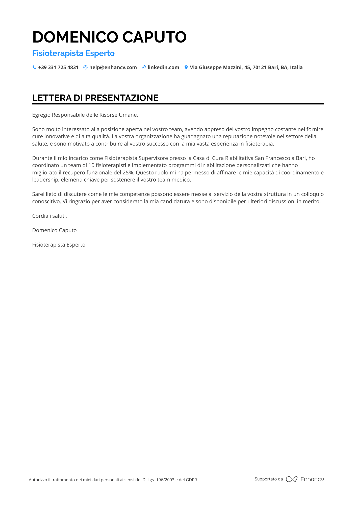 Fisioterapista Senza Esperienza Resume Example