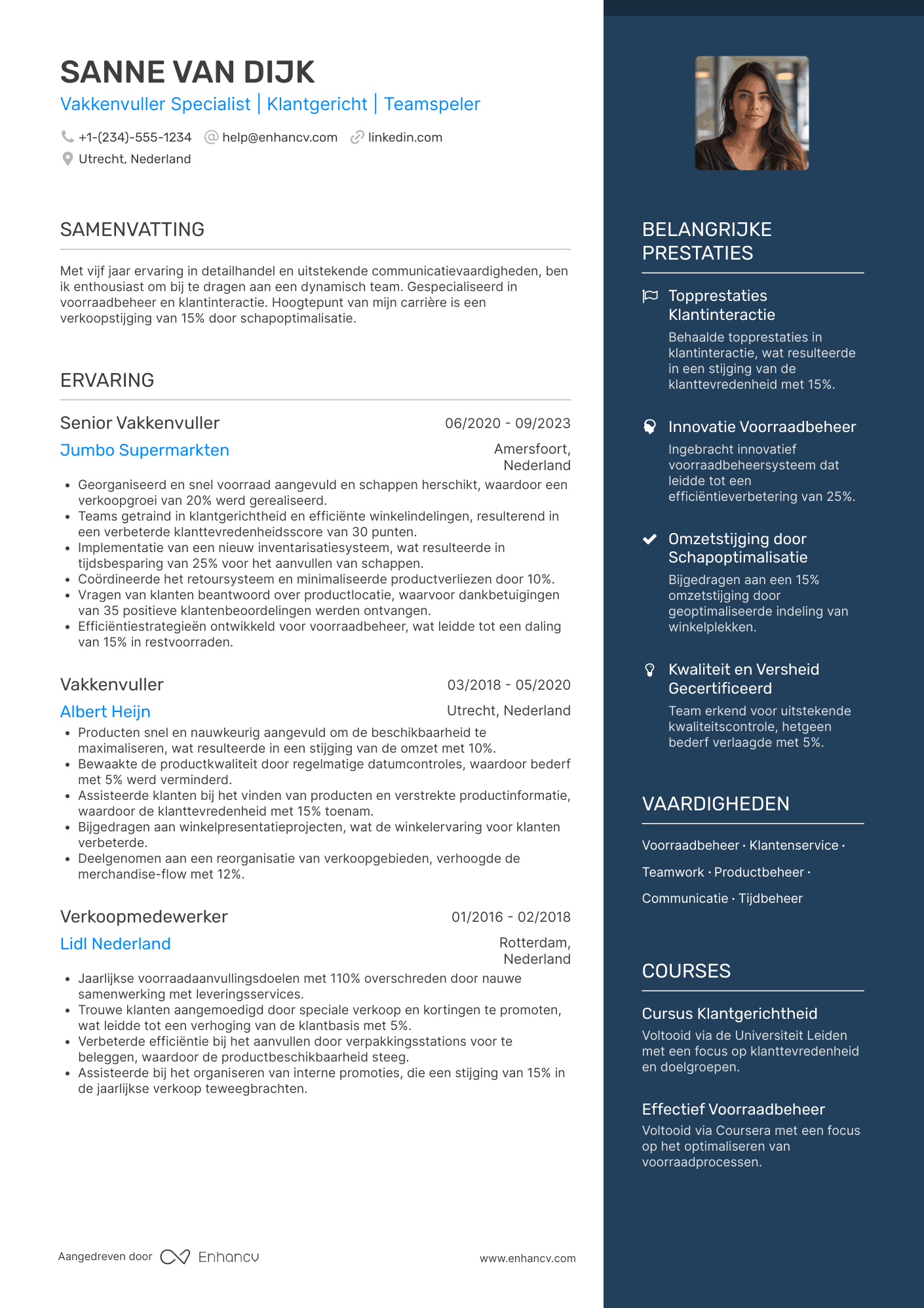 CV voor Bijbaantje vakkenvuller Resume Example