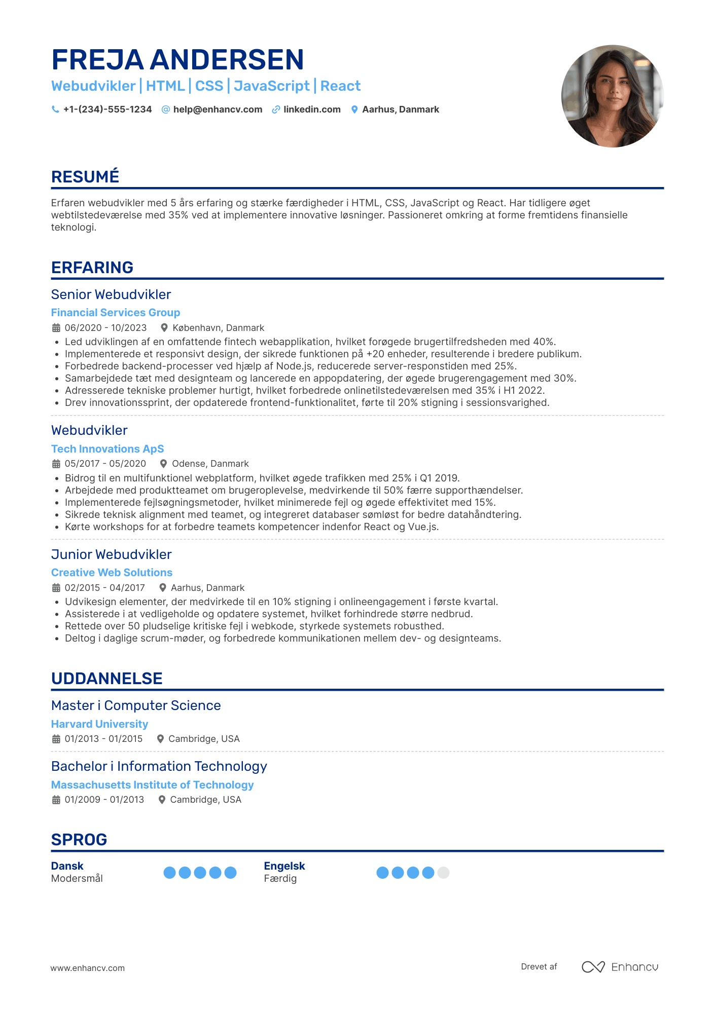 CV til Webudvikler i fintech Resume Example