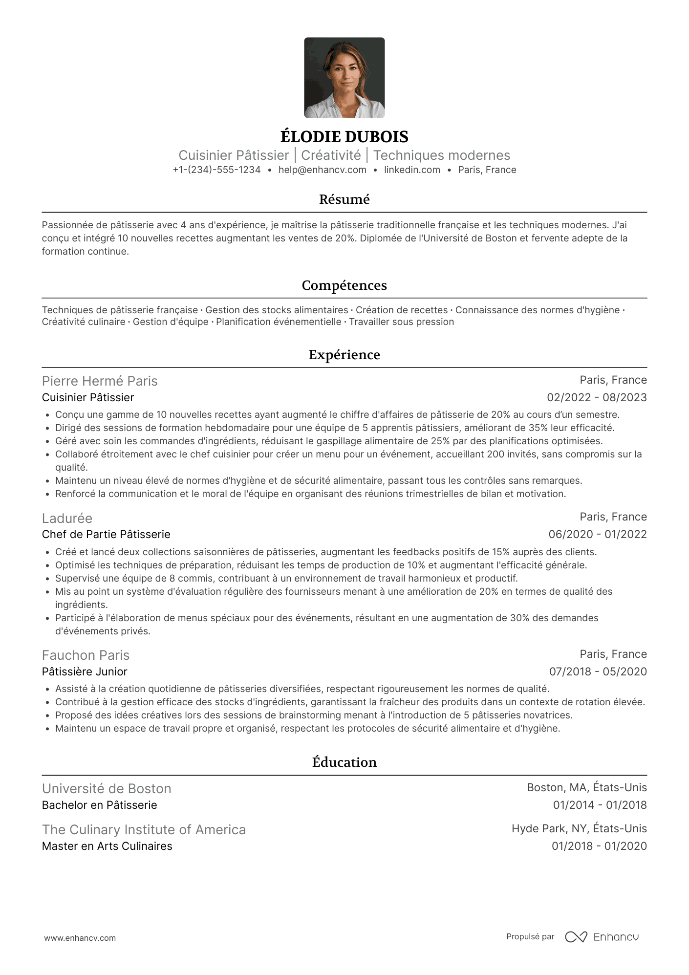 CV de cuisinier pâtissier Resume Example