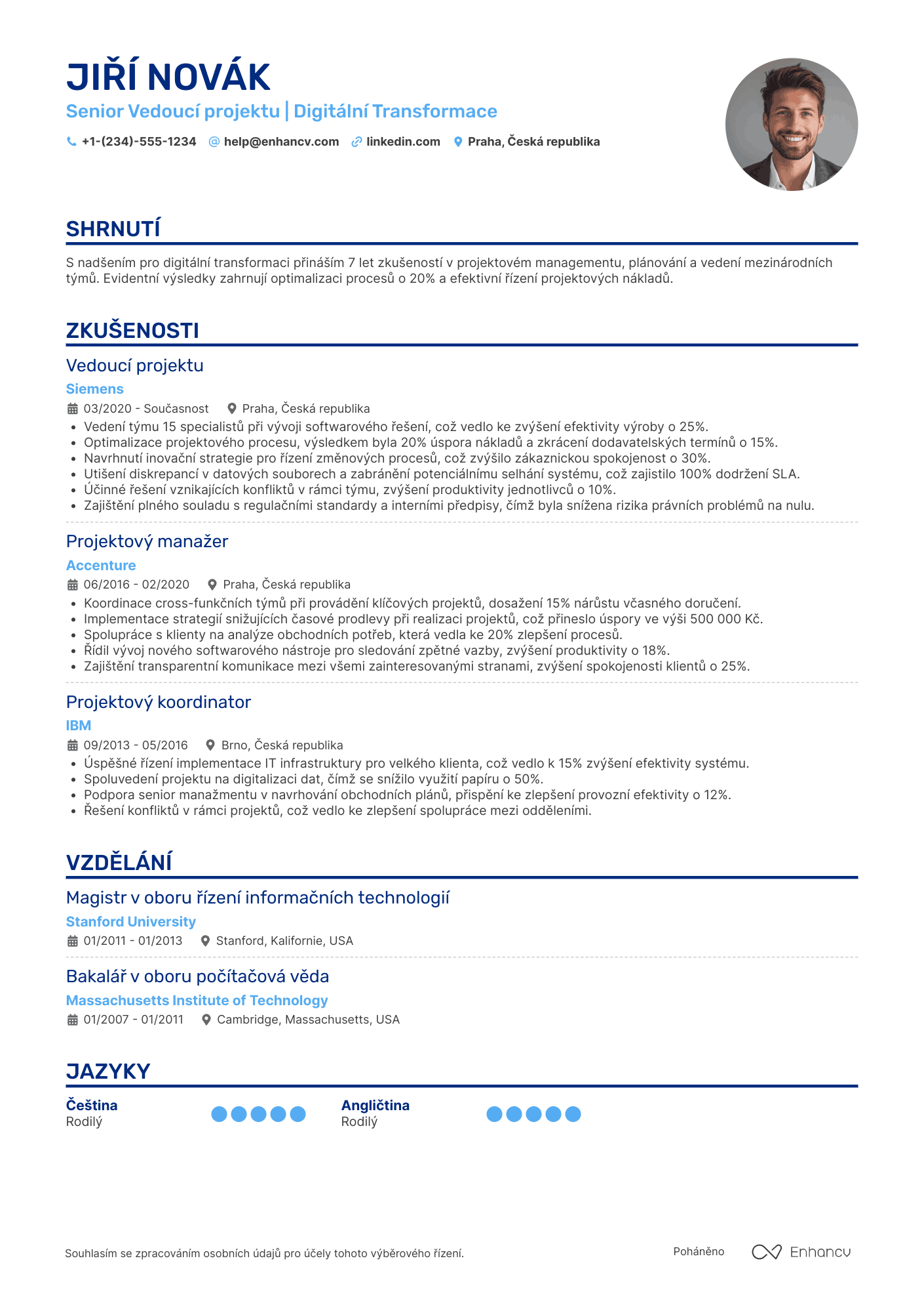 Životopis pro Senior Vedoucí projektu Resume Example