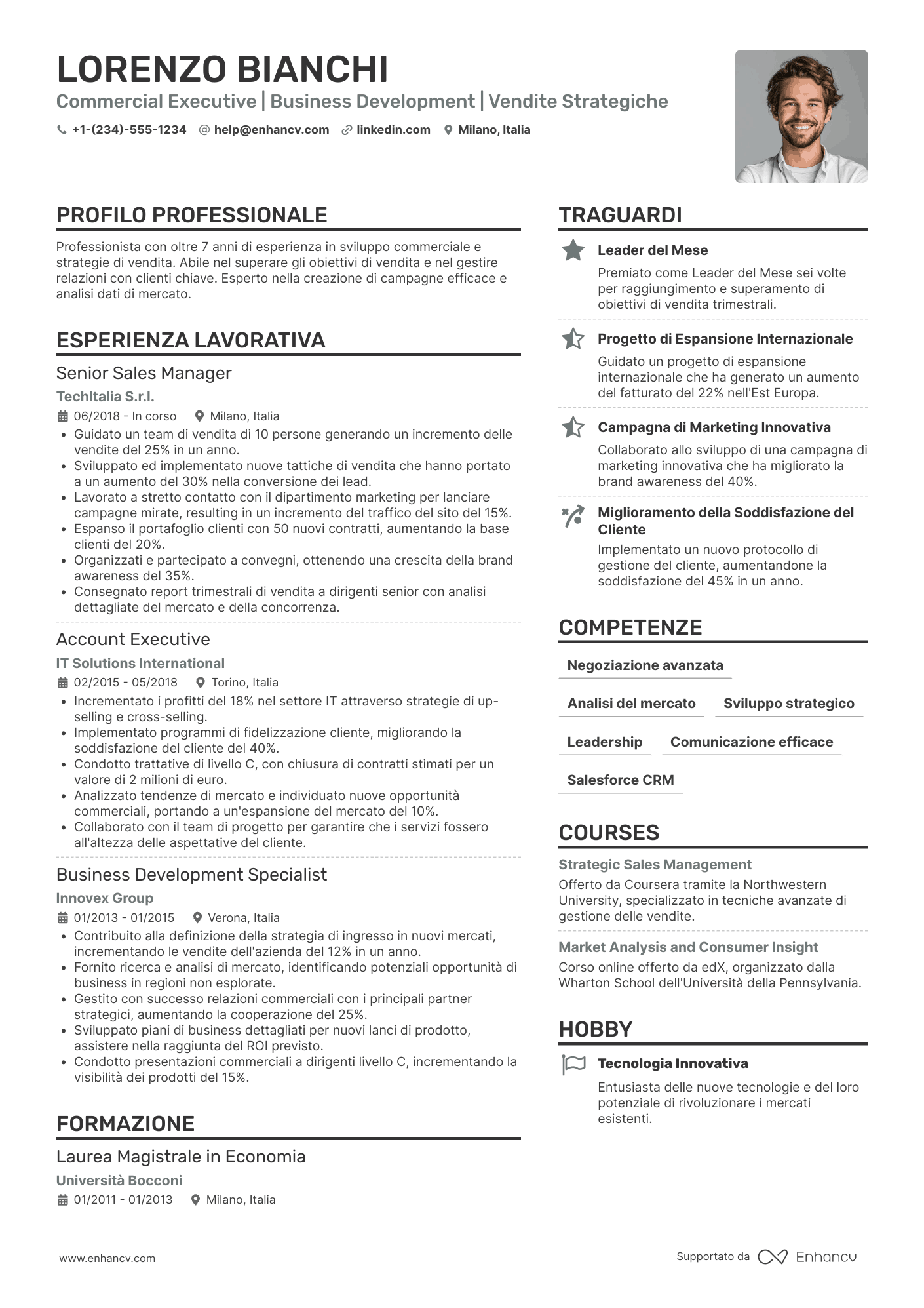 CV per Executive Commerciale Resume Example