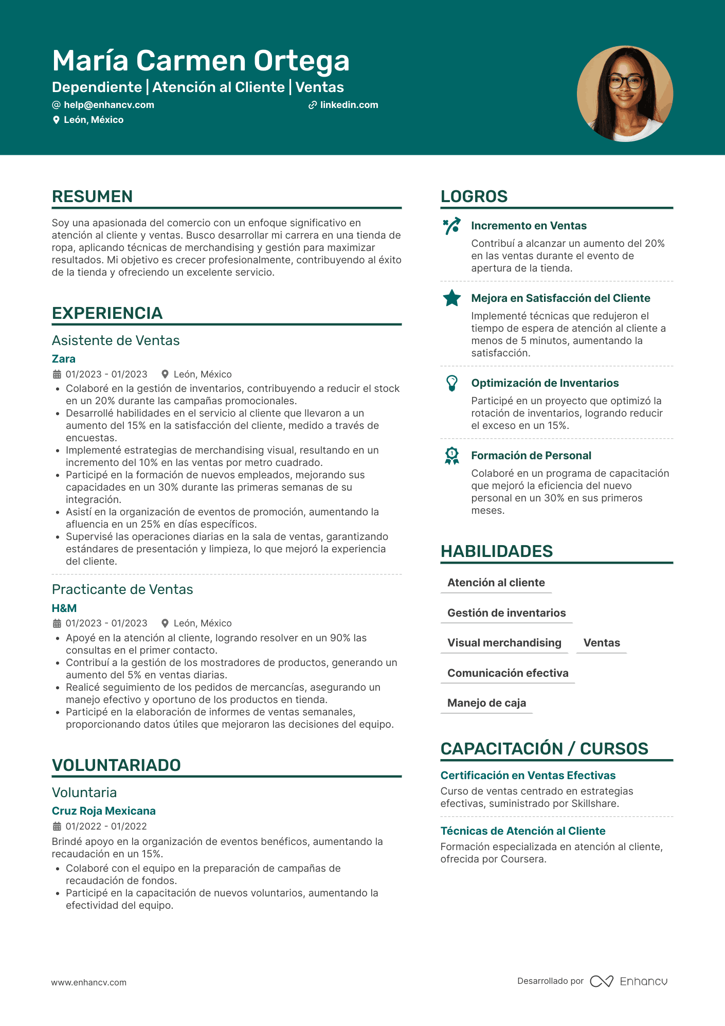 Dependienta de tienda de ropa Resume Example