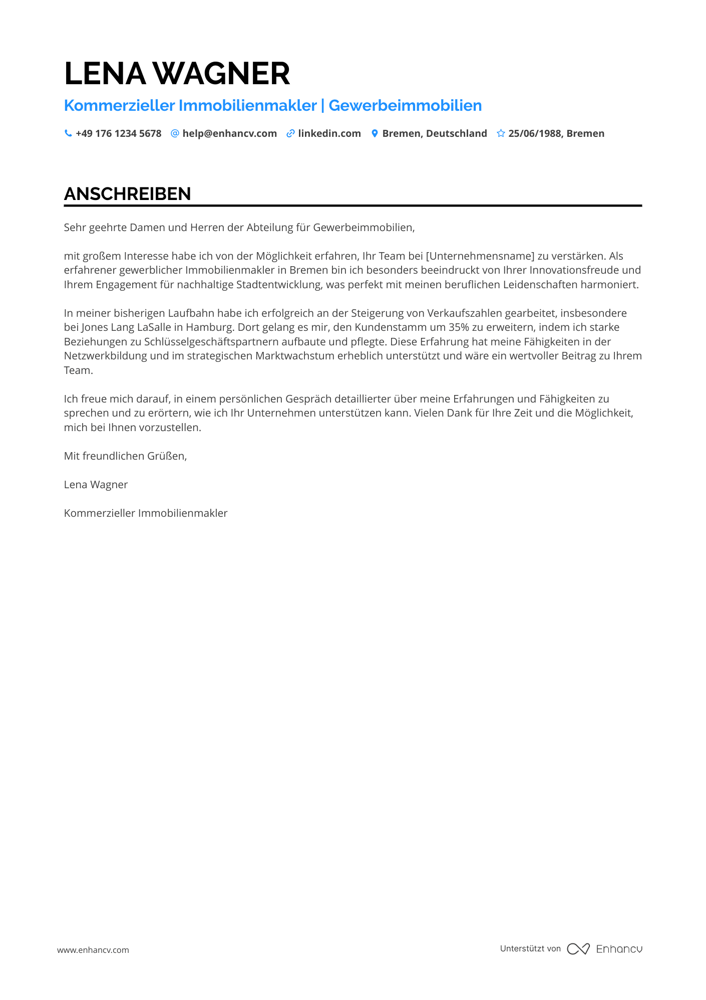 Gewerblicher Immobilienmakler Resume Example