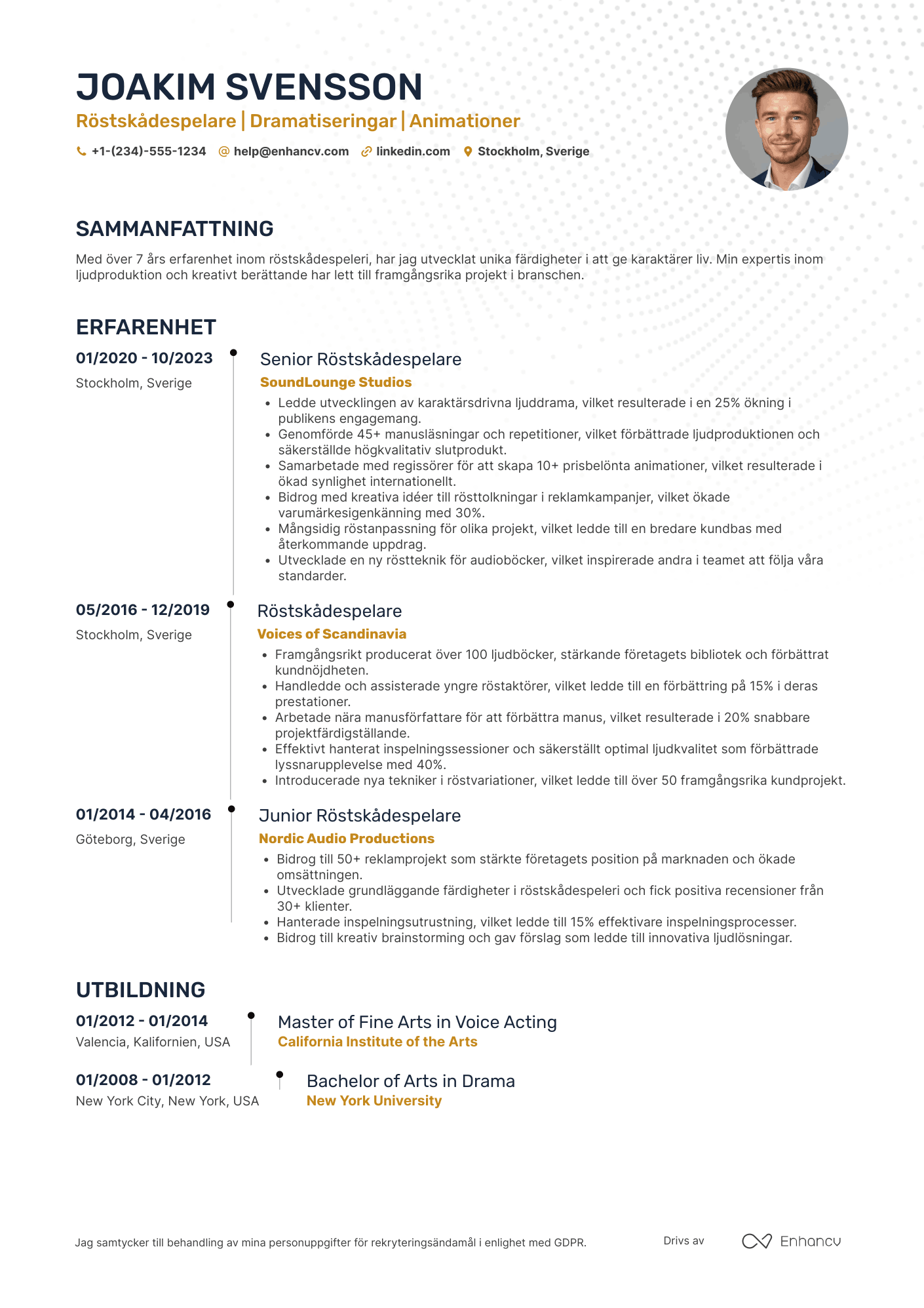 CV för Röstskådespelare Resume Example