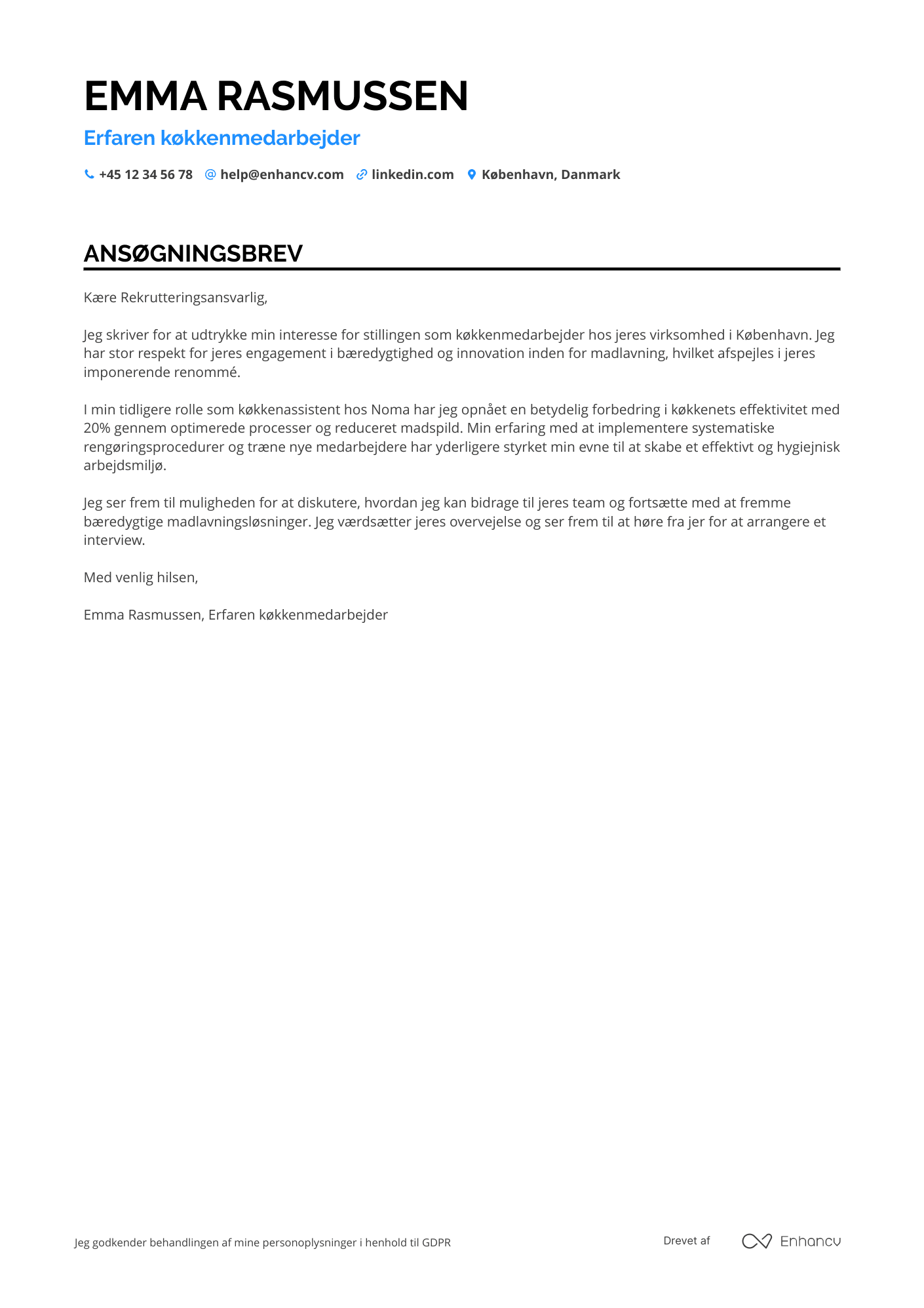Ansøgningsbrev til Køkkenassistent Resume Example