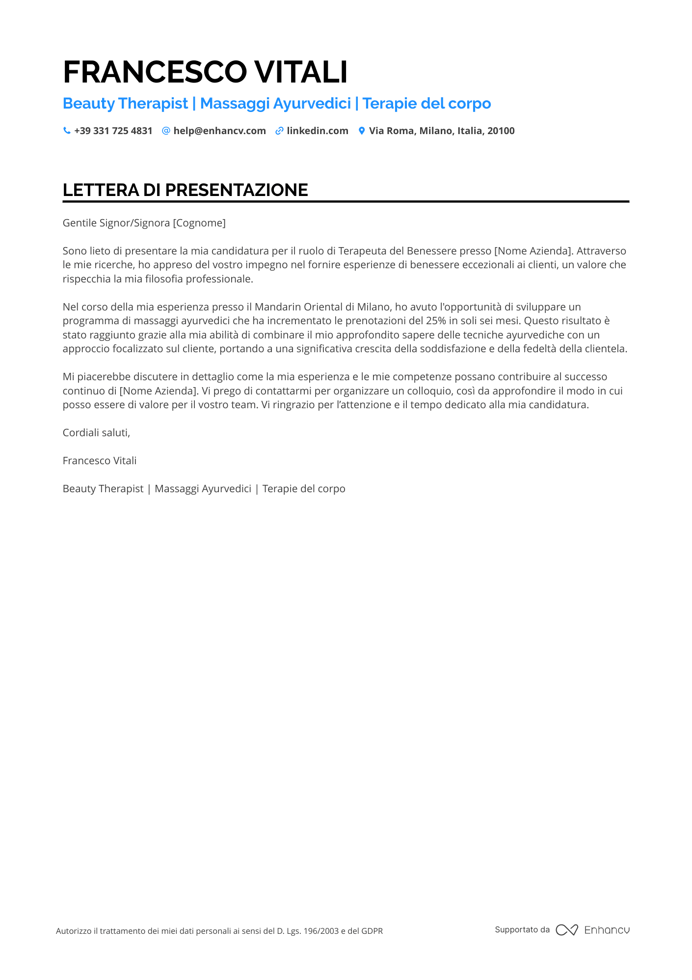 Massaggiatore Olistico Resume Example