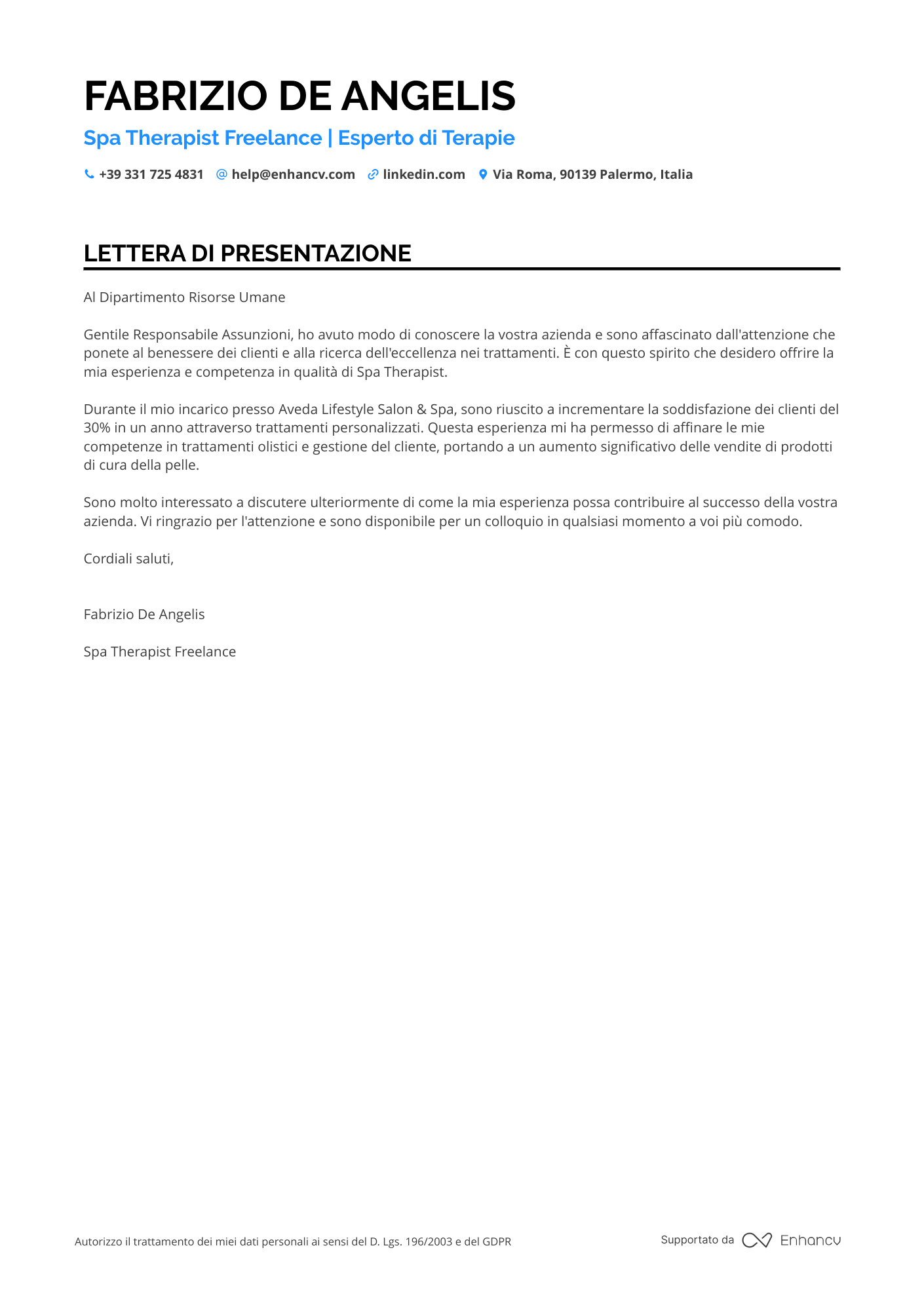 Estetista Freelance Resume Example