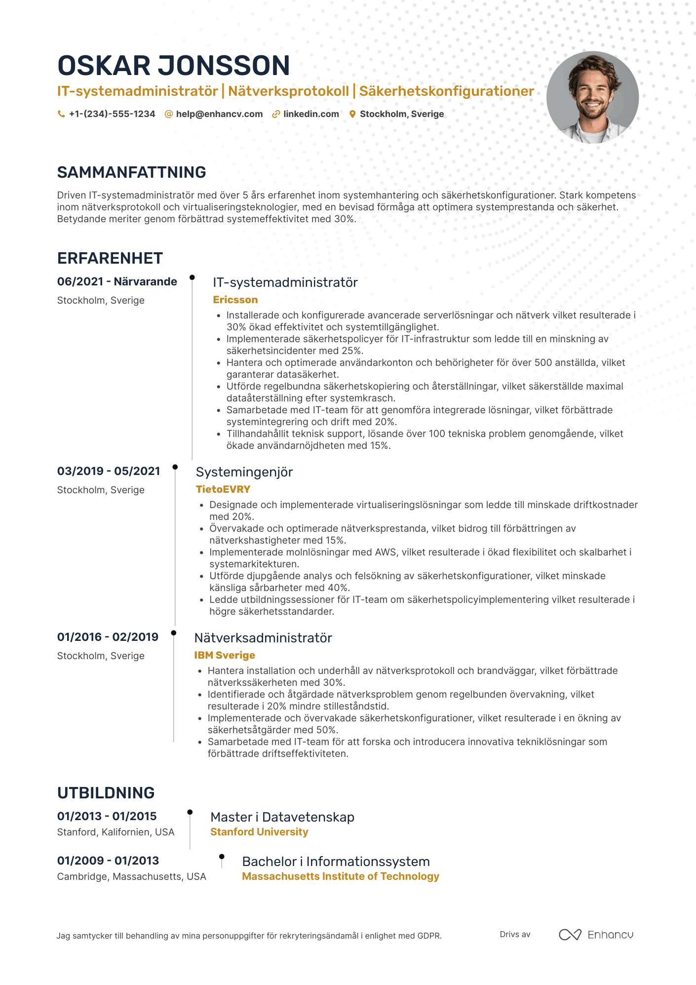 CV för IT systemadministratör Resume Example