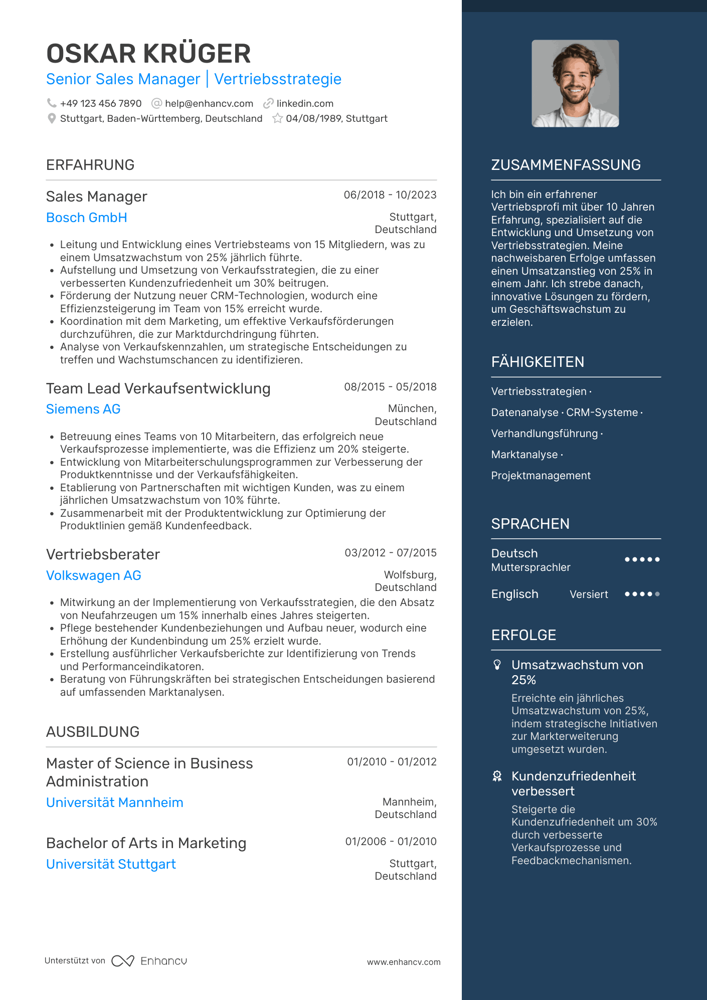Lebenslauf als Stellvertretender Manager im Vertrieb Resume Example