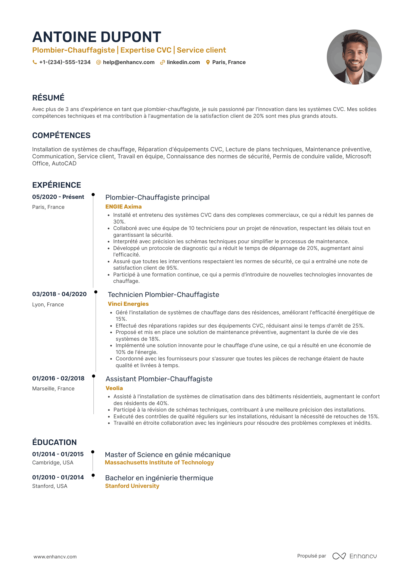 Exemple de CV de plombier chauffagiste Resume Example