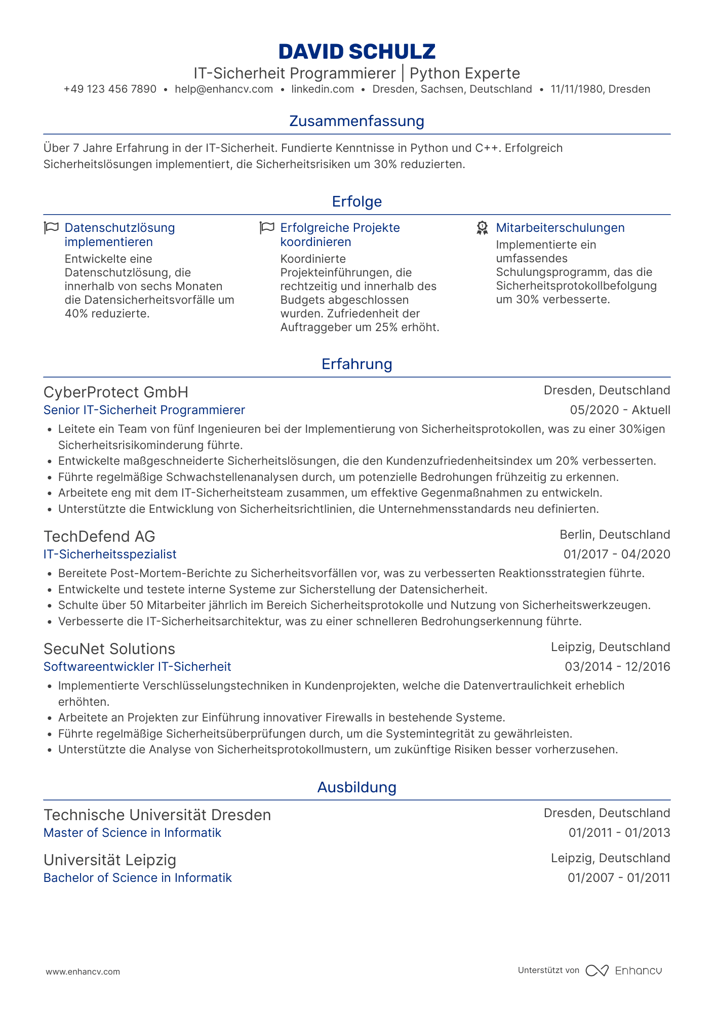 Lebenslauf als Programmierer für IT Sicherheit Resume Example