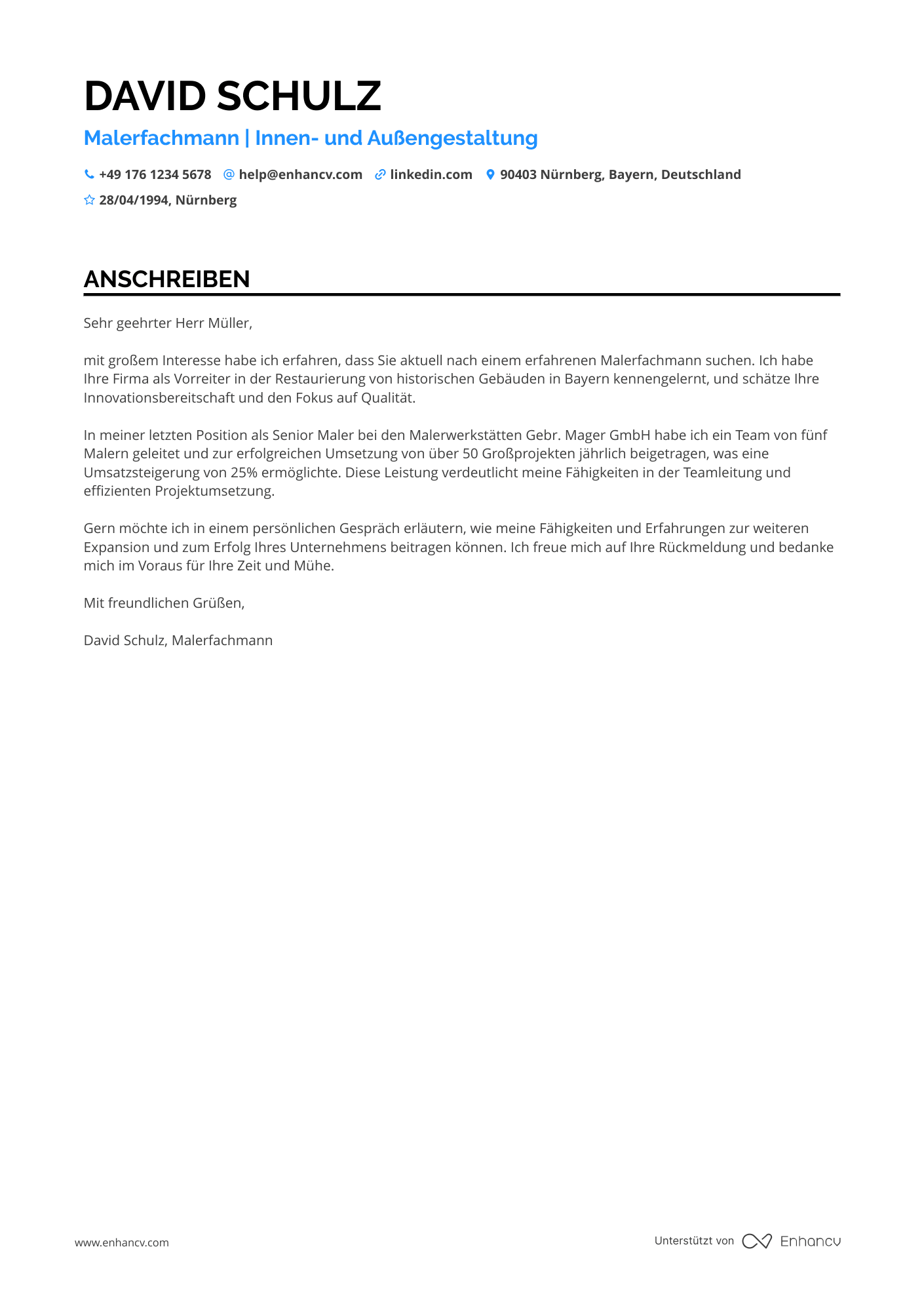 Malerei Handwerker Resume Example
