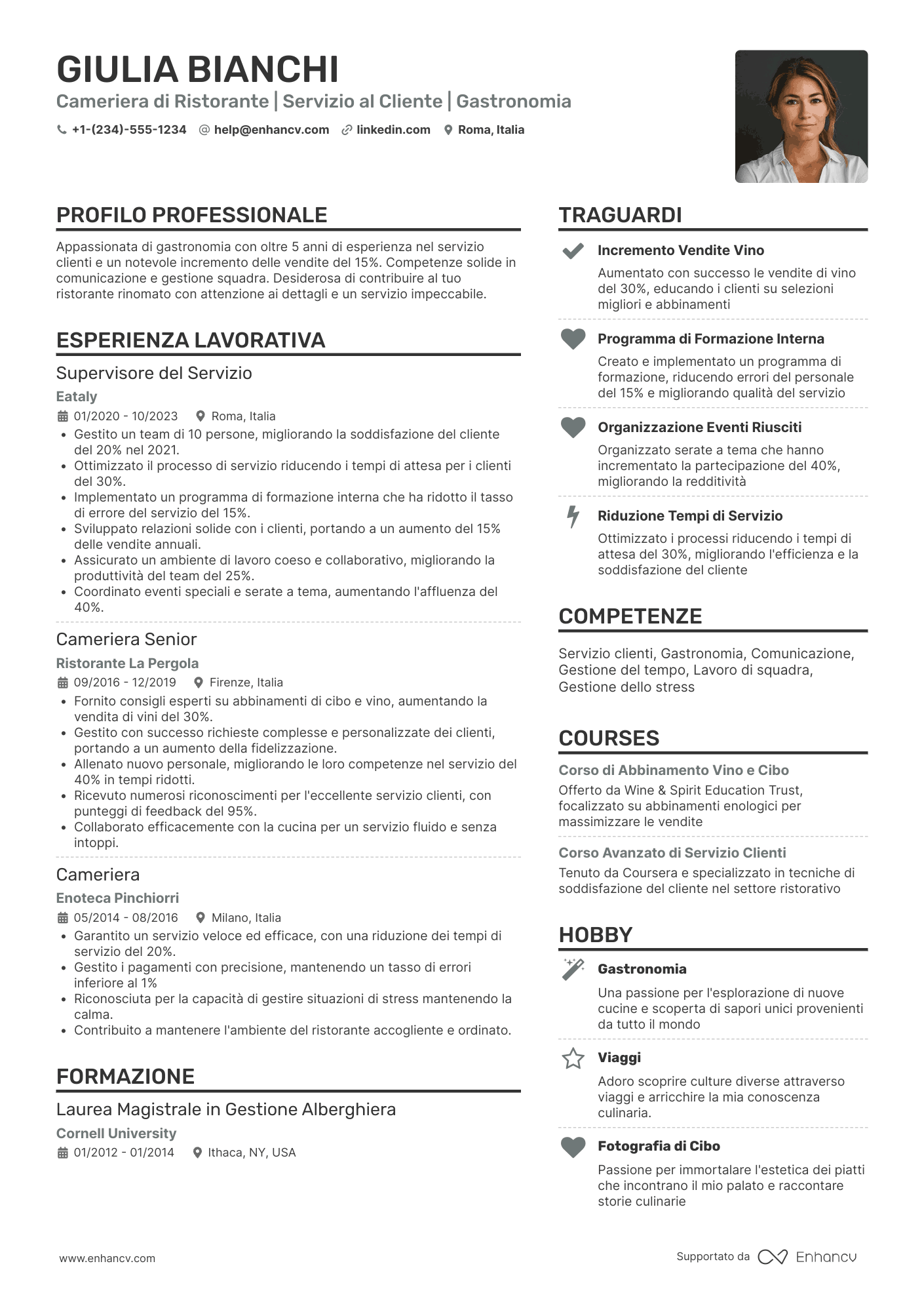 Cameriere in inglese[a] Resume Example