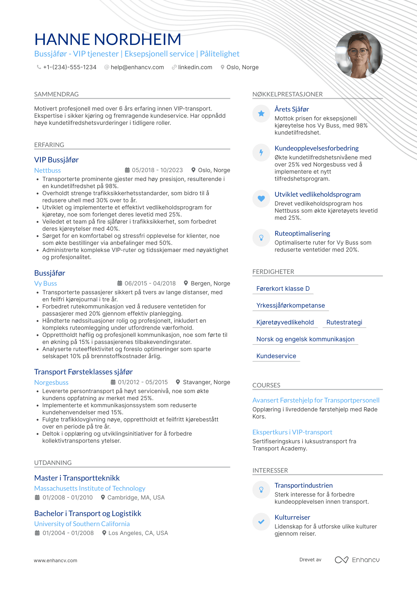 CV for Bussjåfør   VIP tjenester Resume Example