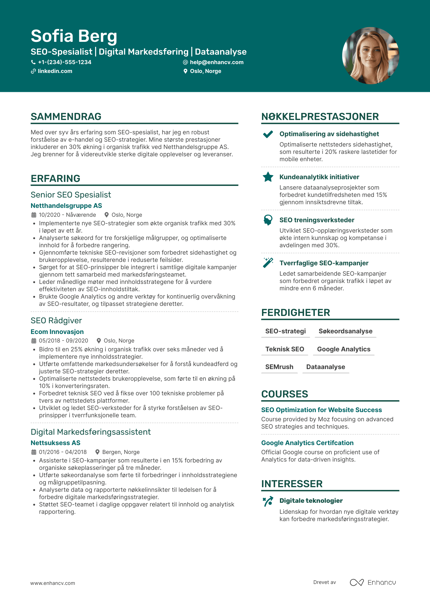 CV for SEO Spesialist i E handel Resume Example