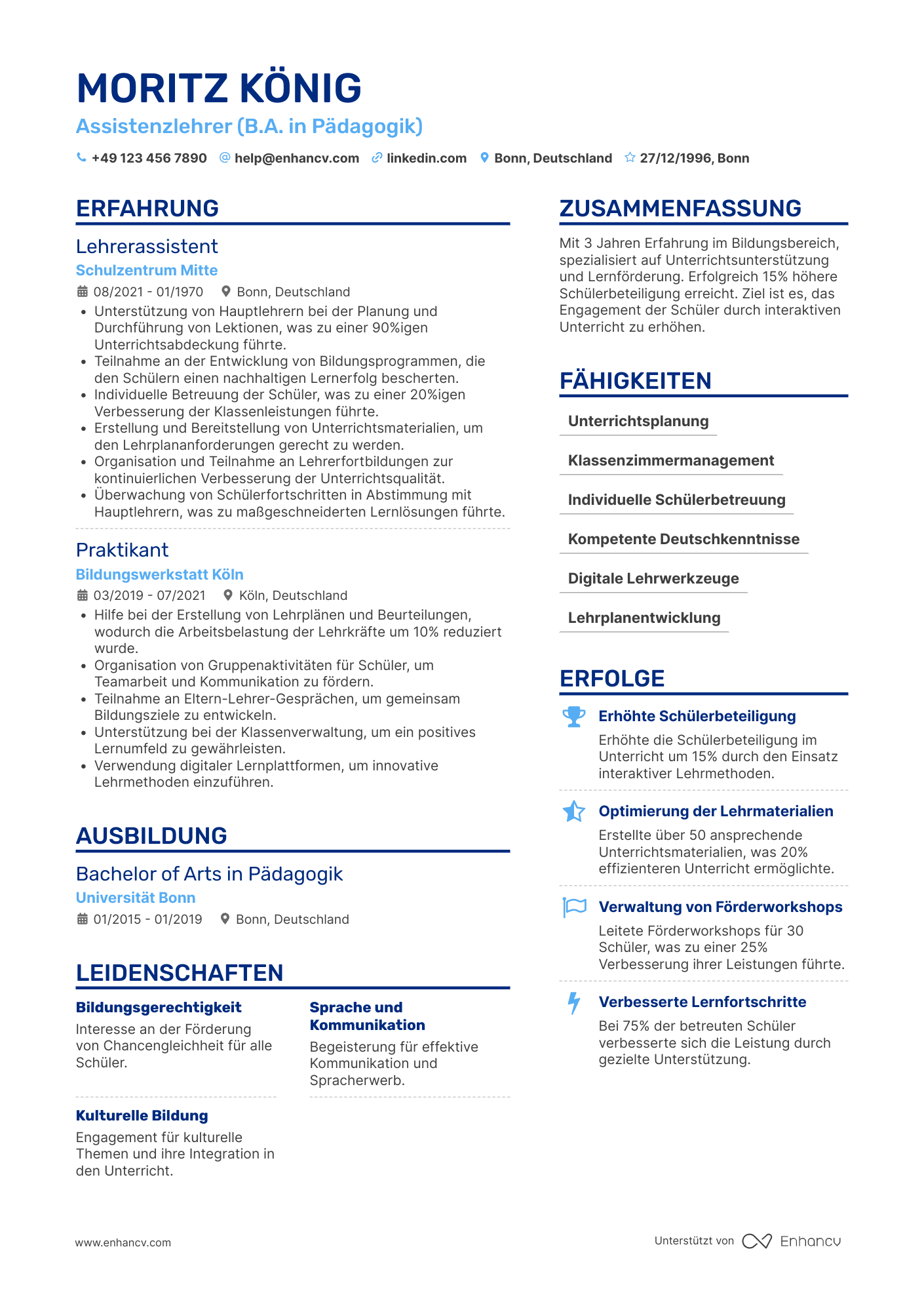 Lebenslauf als Junior Lehrer Resume Example
