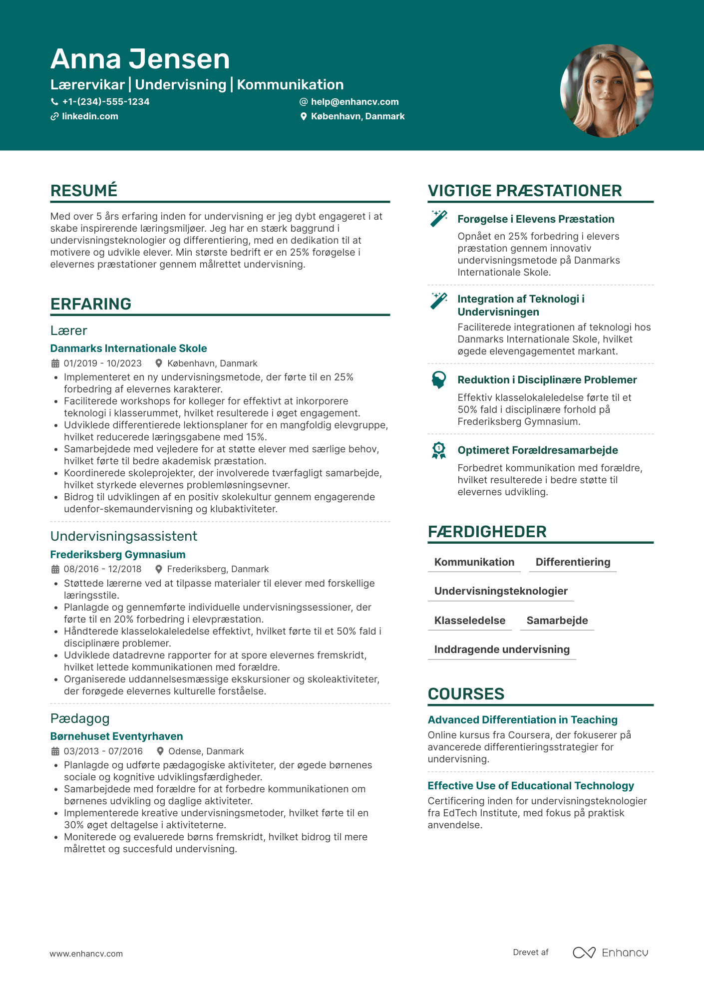 CV til Lærervikar Resume Example