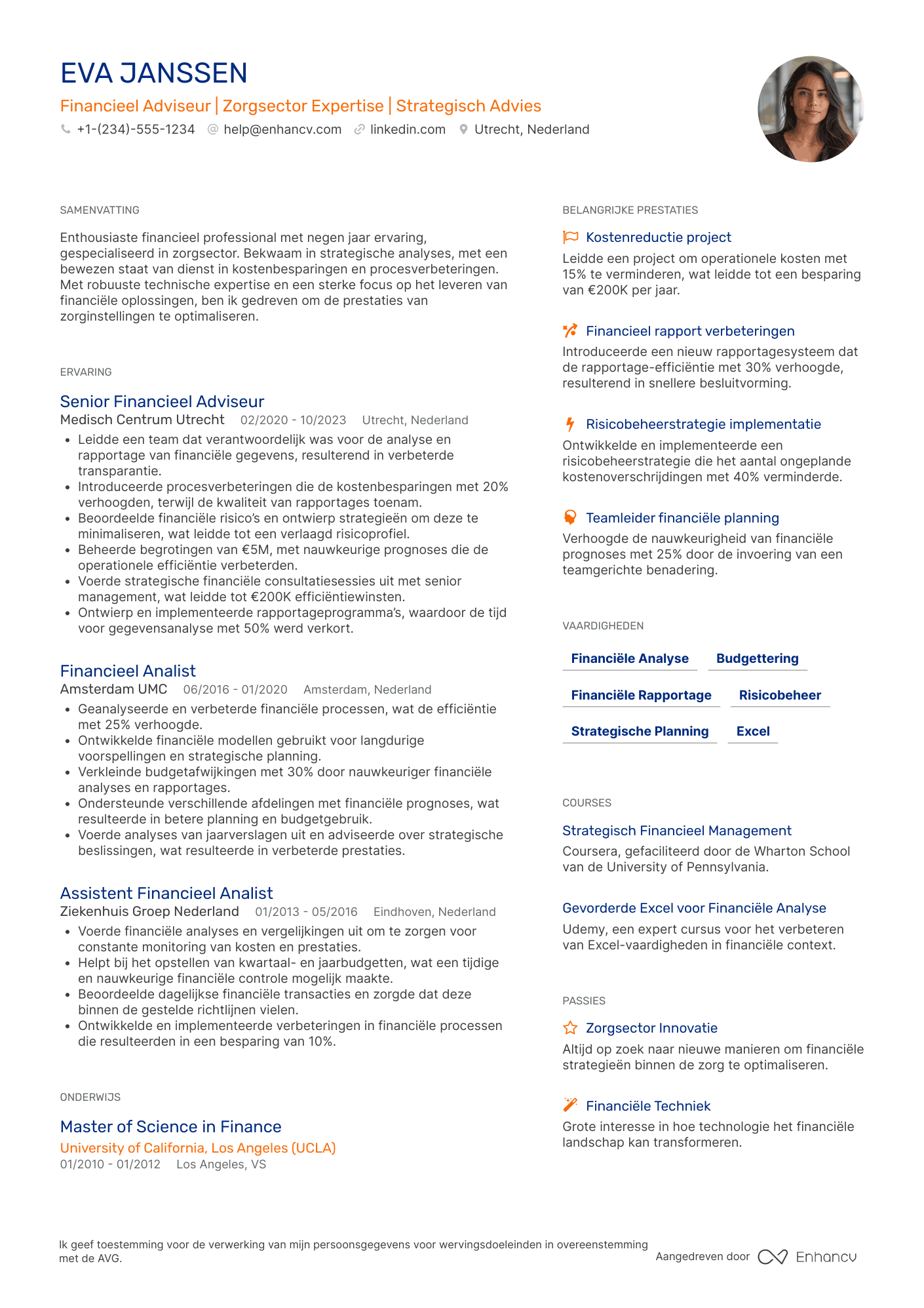 CV voor Financieel Adviseur Zorgsector Resume Example