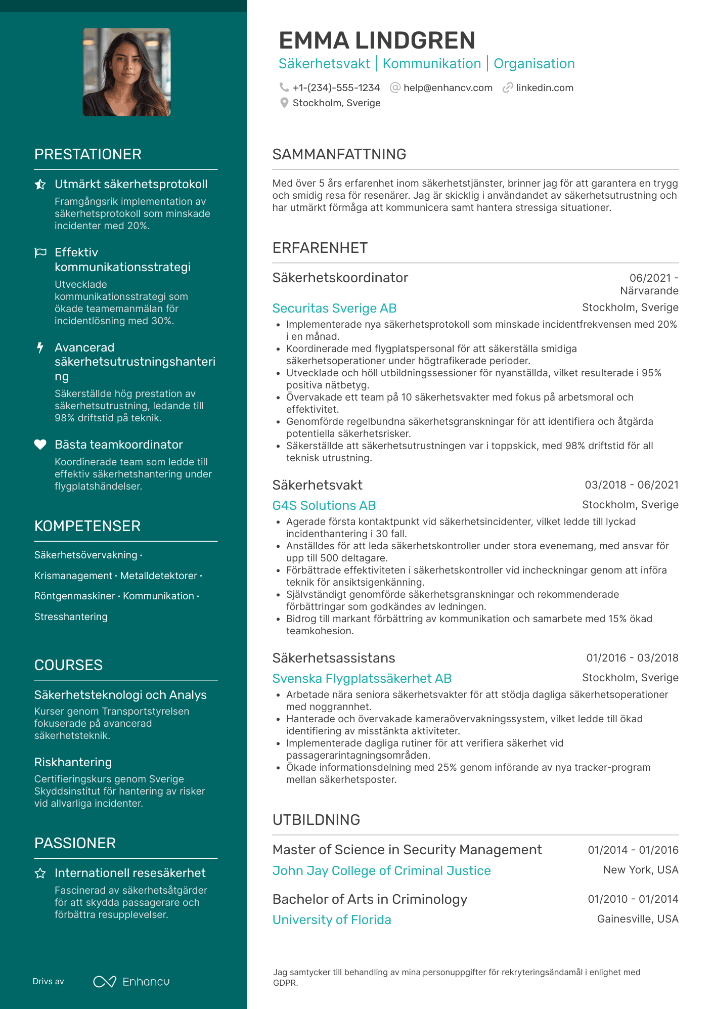 CV för Säkerhetsvakt på Flygplats Resume Example