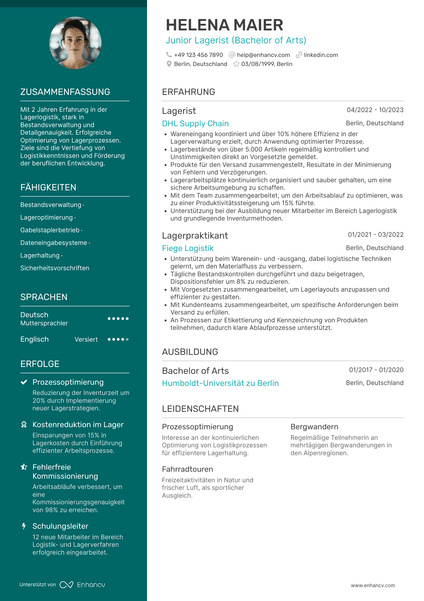 Lebenslauf als Junior Lagerist Resume Example