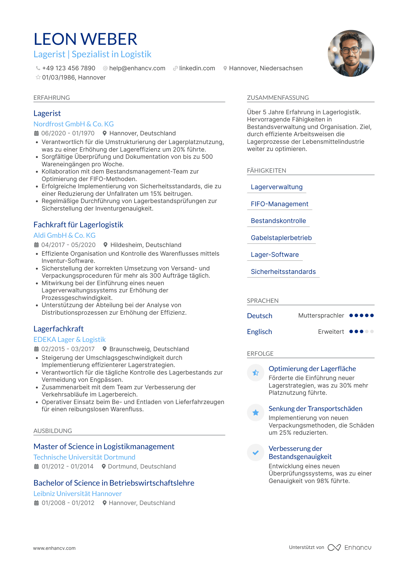 Lebenslauf in Lagerist in der Lebensmittelindustrie Resume Example