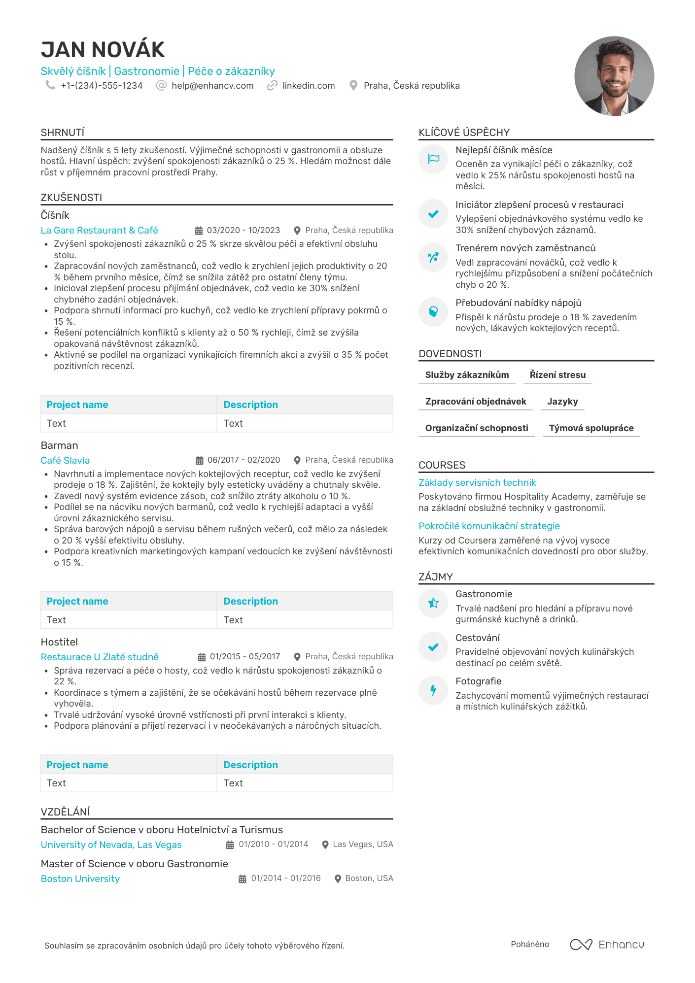Životopis pro Začínající číšník Resume Example