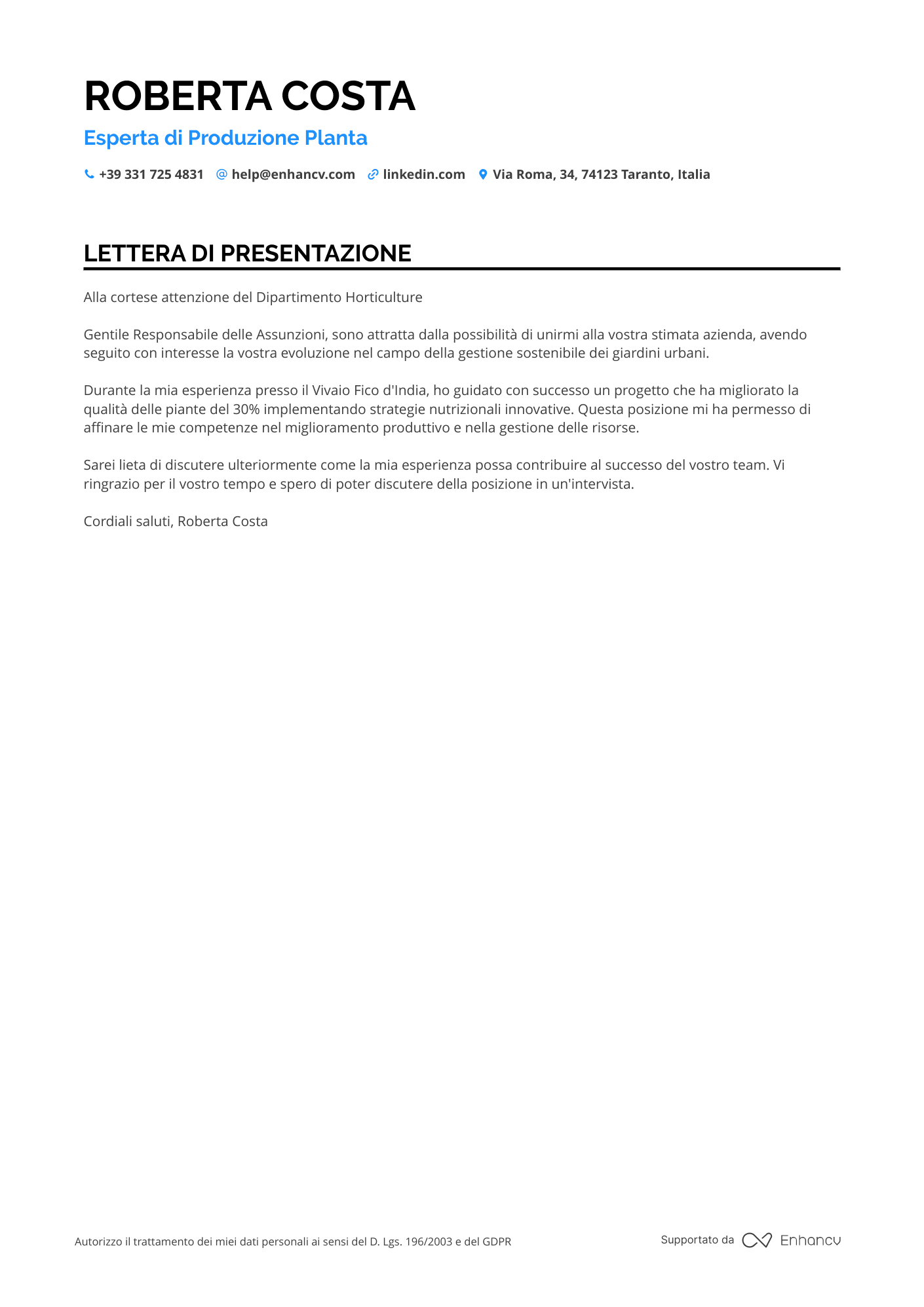 Giardiniere di Aree Verdi Urbane Resume Example