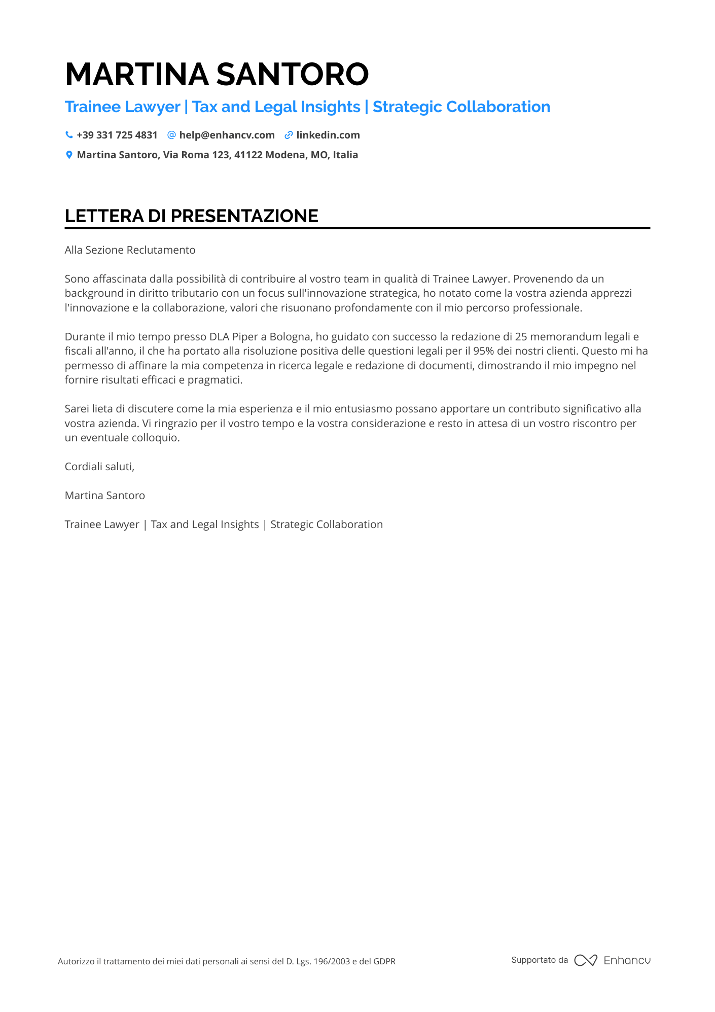 Avvocato Commercialista Resume Example
