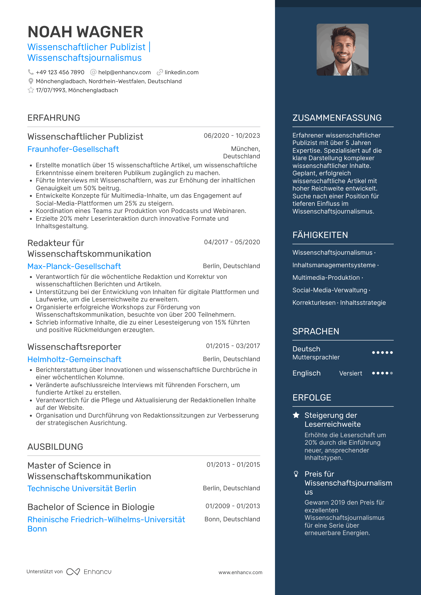 Lebenslauf in Wissenschaftlicher Publizist Resume Example