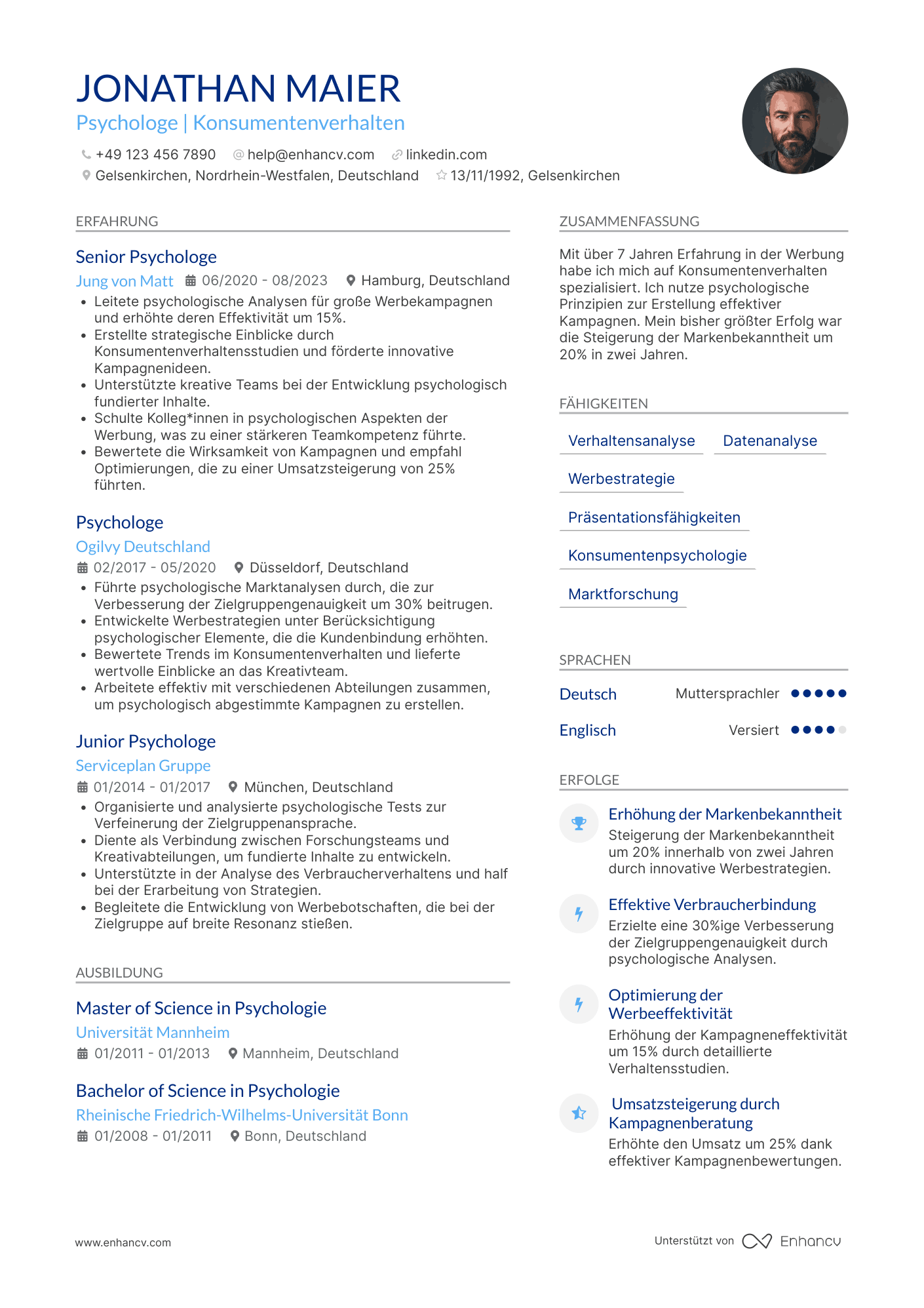 Lebenslauf in Psychologe in der Werbebranche Resume Example